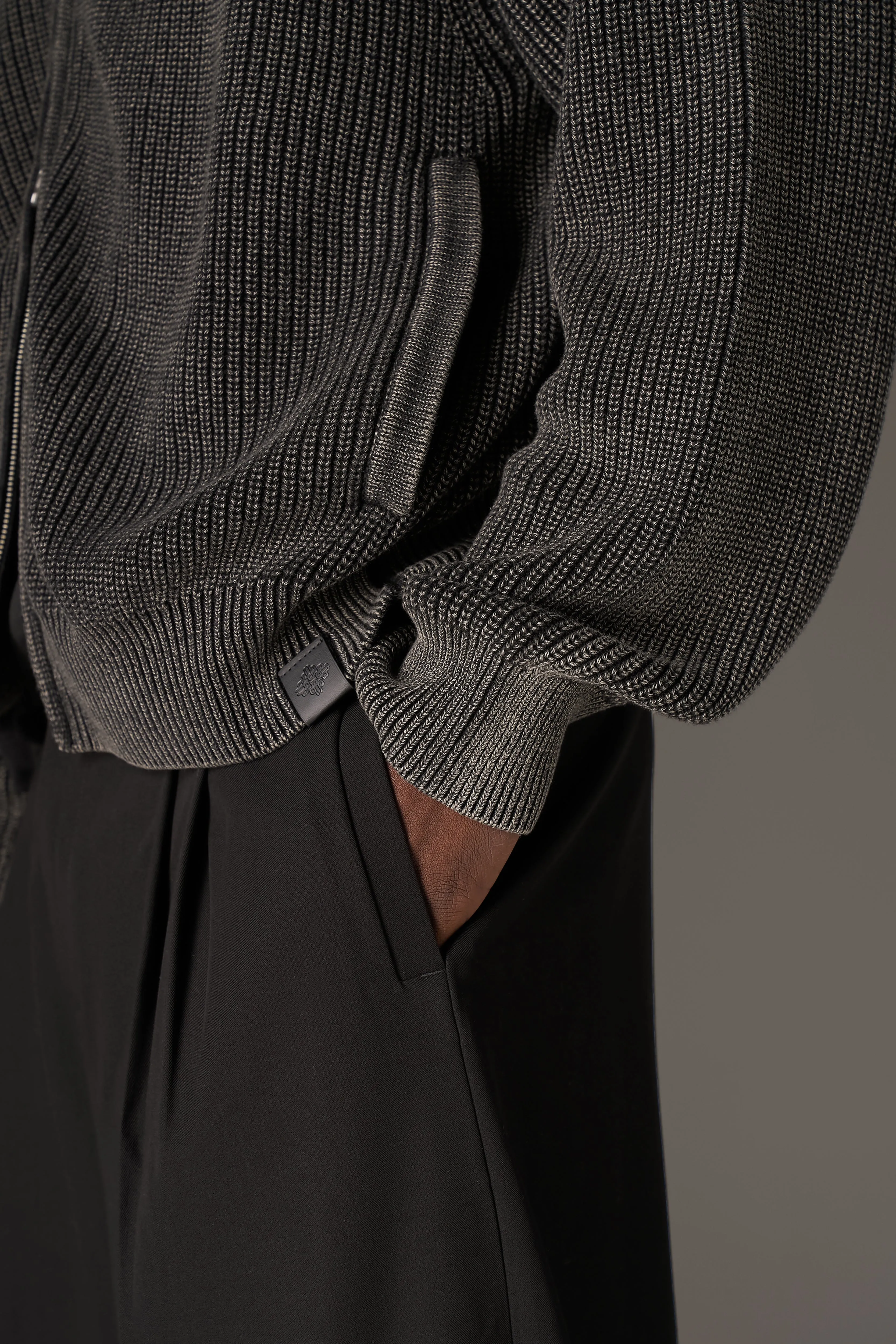 HEAVY WASHED RIB KNIT BOMBER - BLACK sold by The Couture Club product image thumbnail 5
