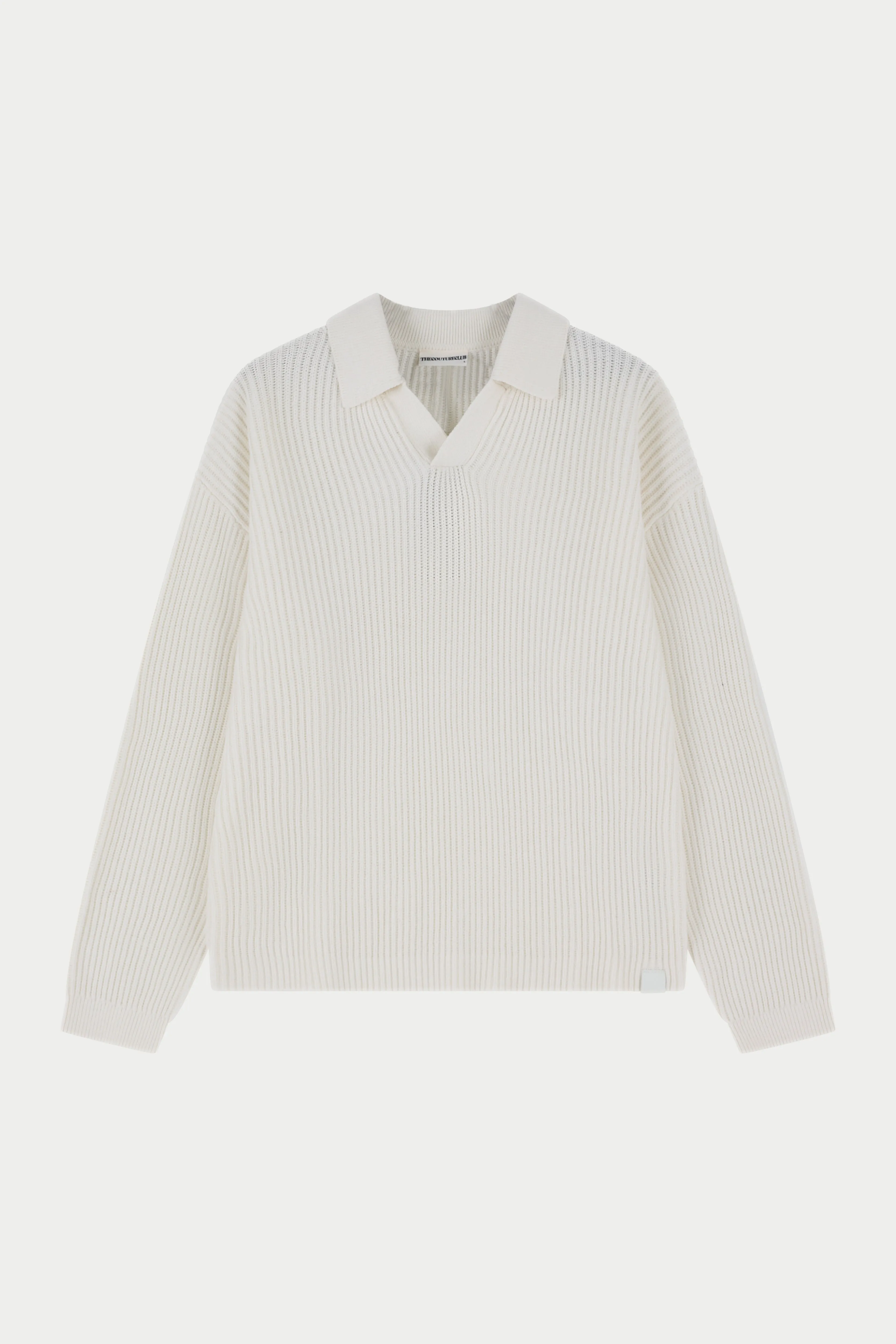HEAVY WASHED RIB KNIT POLO - OFF WHITE sold by The Couture Club