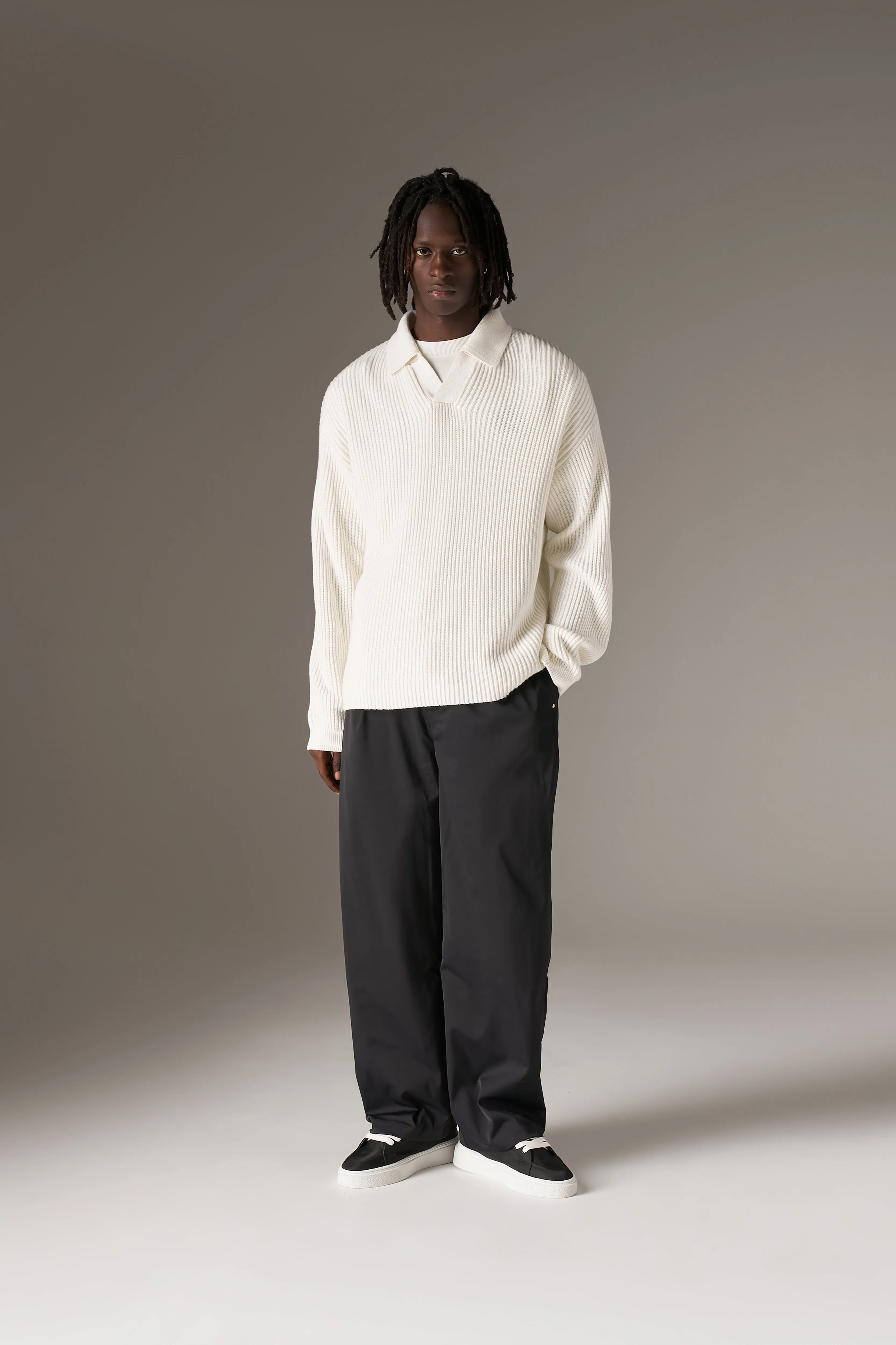 HEAVY WASHED RIB KNIT POLO - OFF WHITE sold by The Couture Club product image thumbnail 3