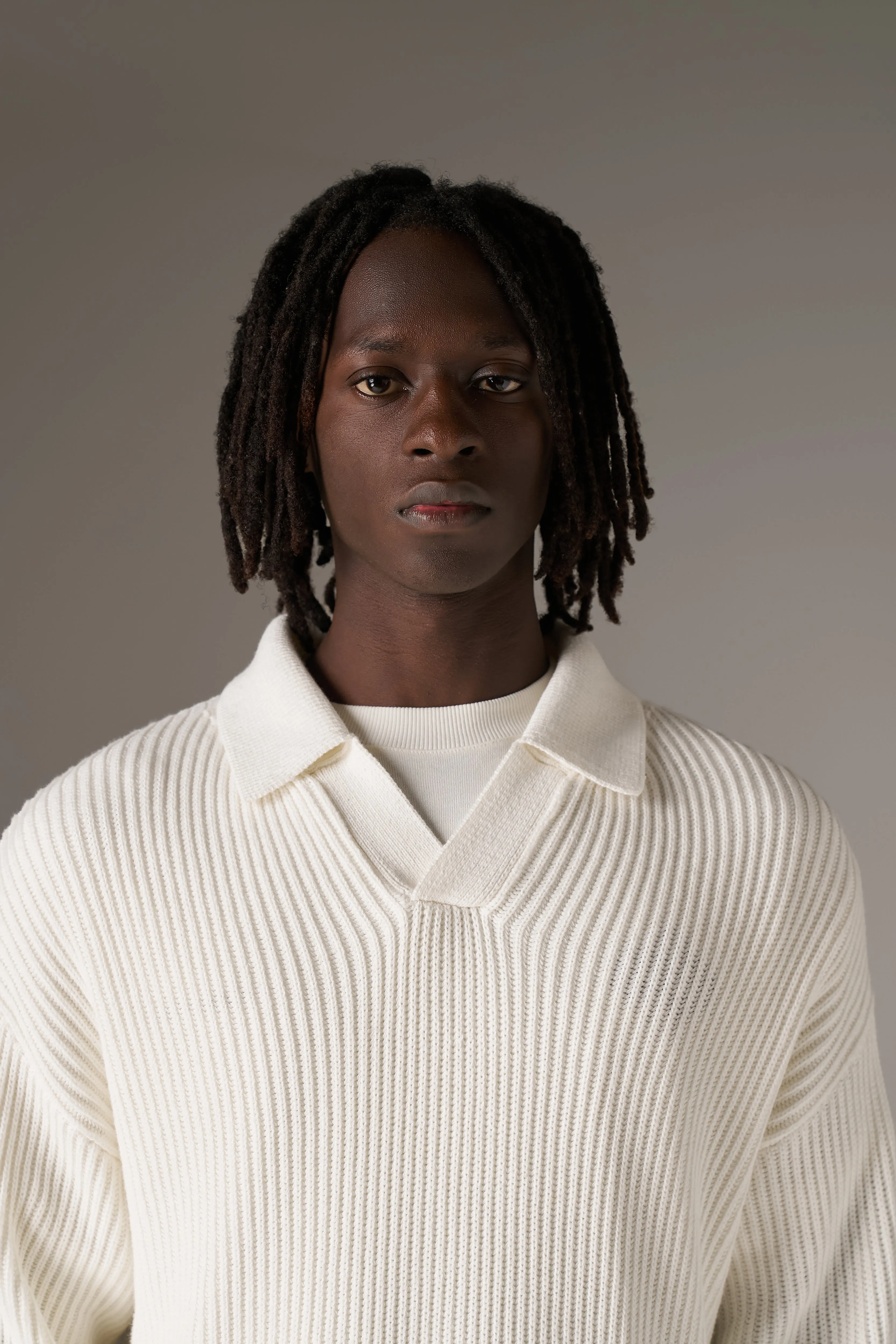 HEAVY WASHED RIB KNIT POLO - OFF WHITE sold by The Couture Club product image thumbnail 4