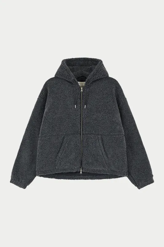 WASHED BORG ZIP THROUGH JACKET - CHARCOAL sold by The Couture Club
