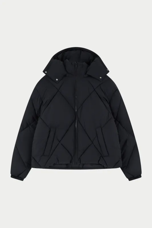 DIAMOND QUILTED PUFFER COAT - BLACK sold by The Couture Club