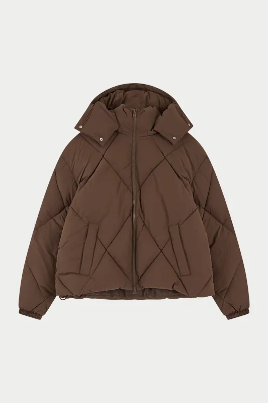 DIAMOND QUILTED PUFFER COAT - BROWN sold by The Couture Club