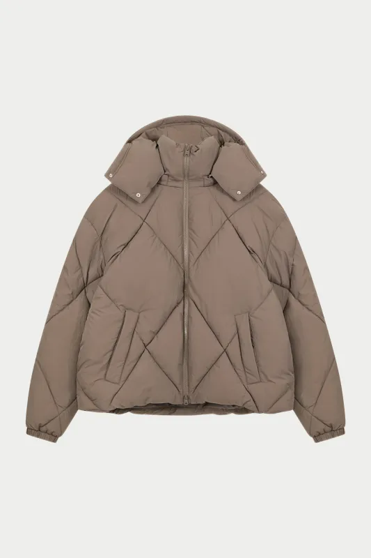 DIAMOND QUILTED PUFFER COAT - CHARCOAL sold by The Couture Club