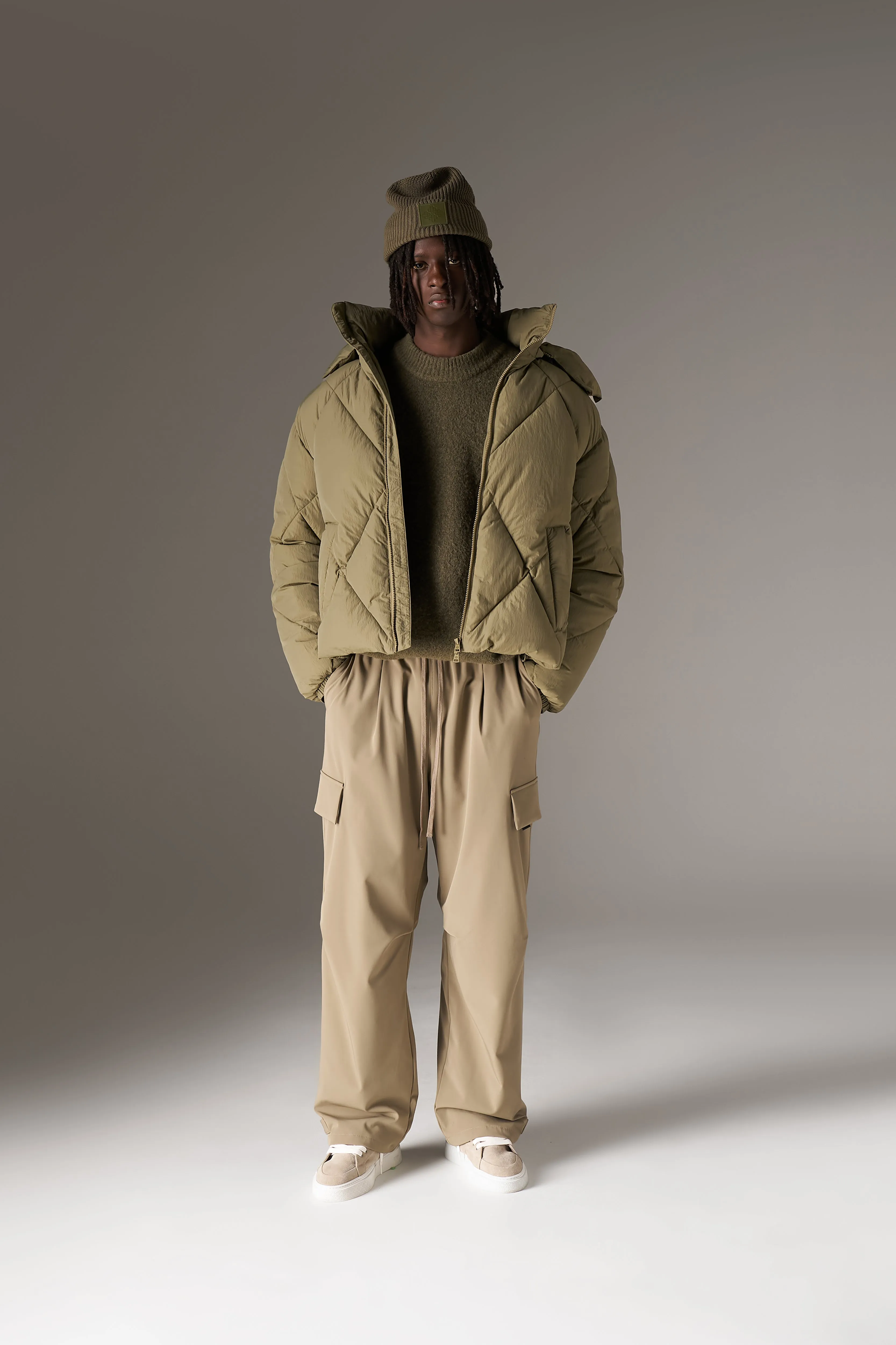 DIAMOND QUILTED PUFFER COAT - KHAKI sold by The Couture Club product image thumbnail 3