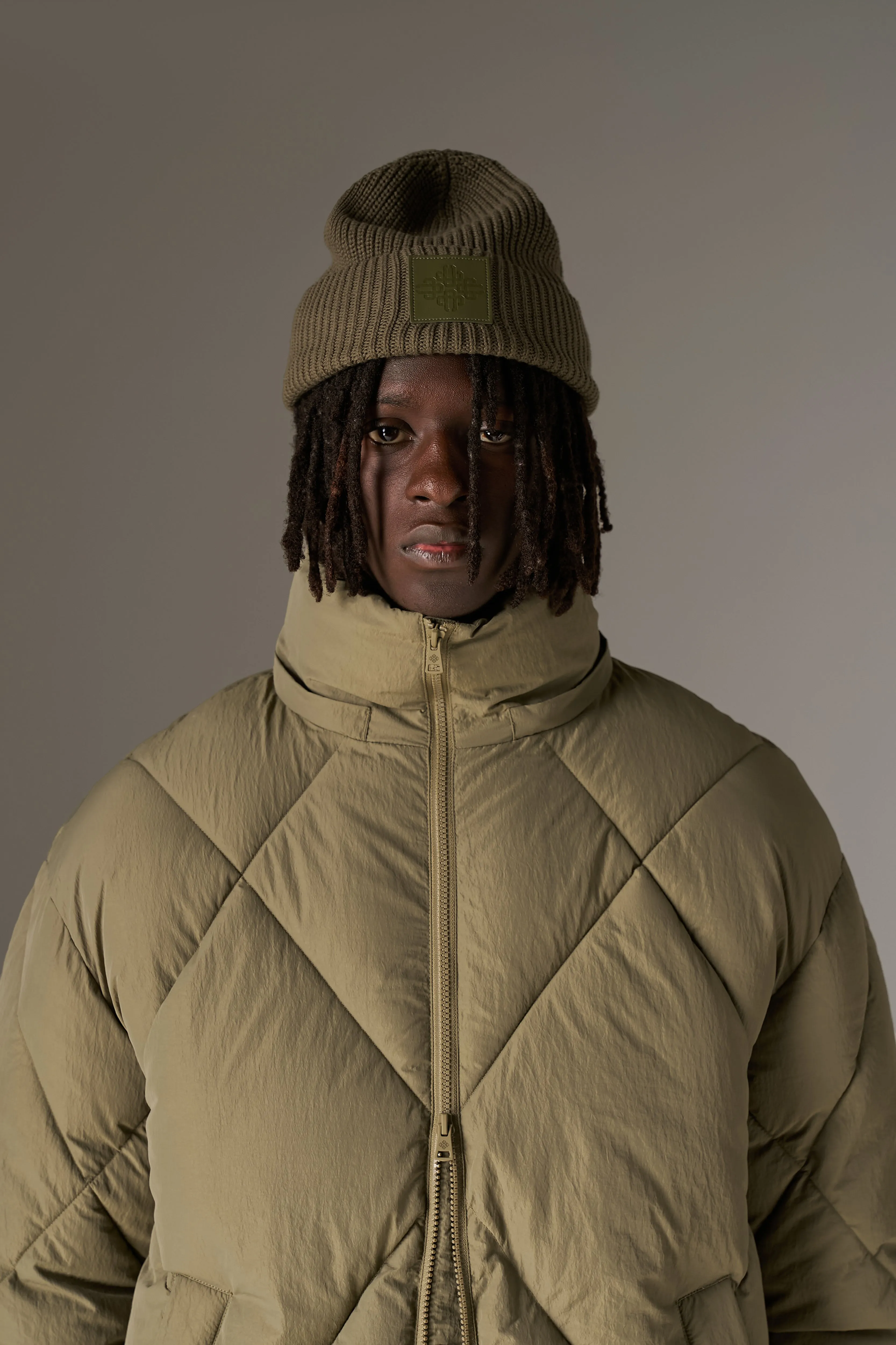 DIAMOND QUILTED PUFFER COAT - KHAKI sold by The Couture Club product image thumbnail 4