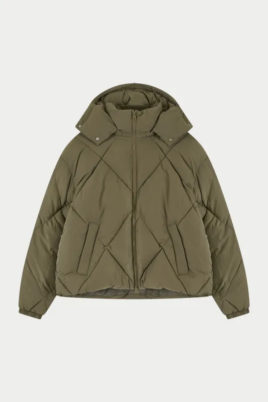 DIAMOND QUILTED PUFFER COAT - KHAKI sold by The Couture Club