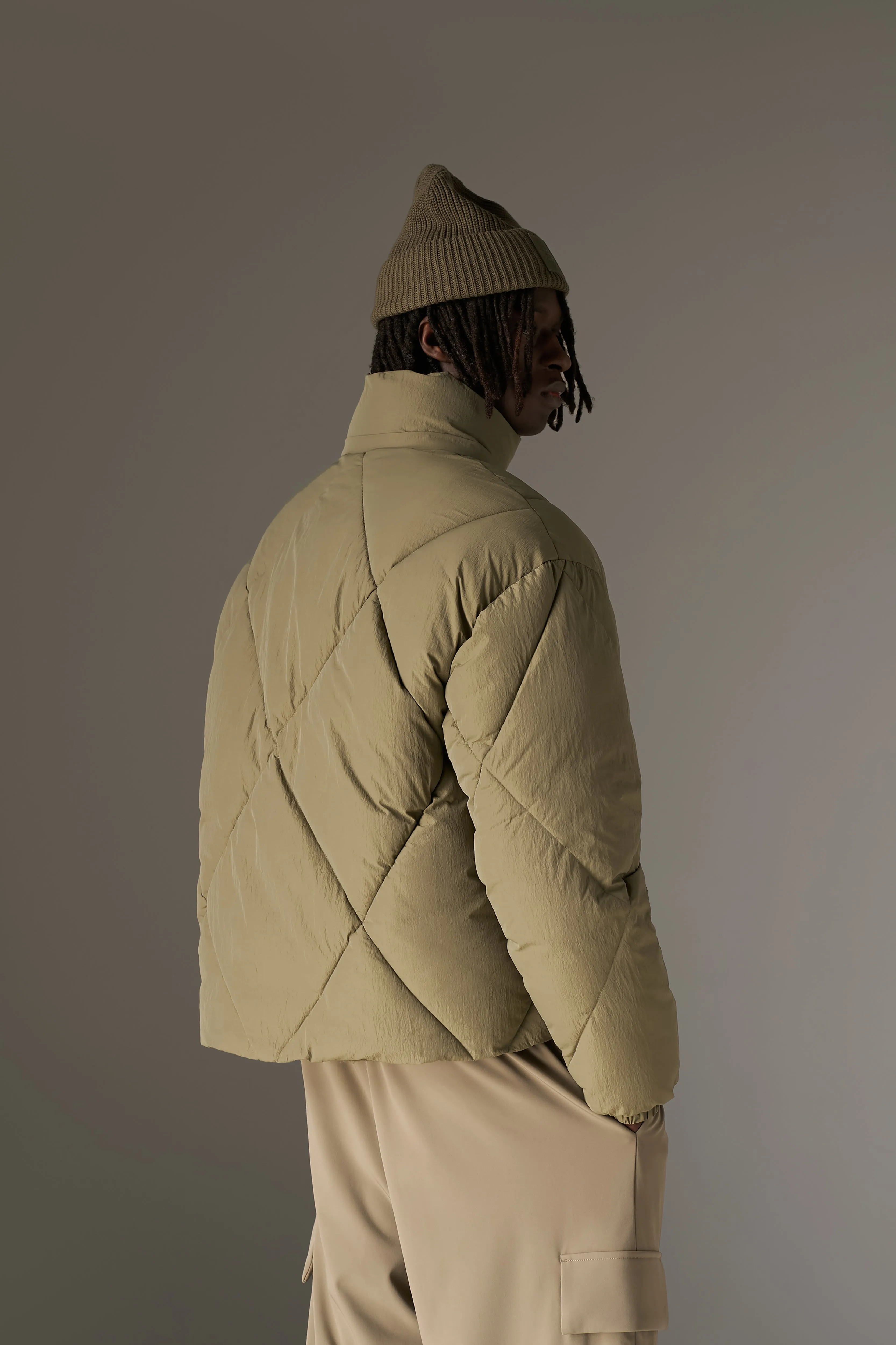 DIAMOND QUILTED PUFFER COAT - KHAKI sold by The Couture Club product image thumbnail 5