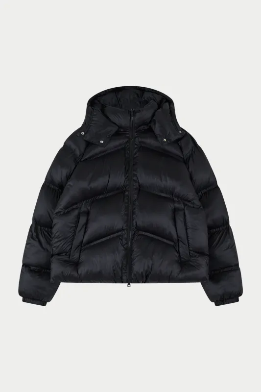 TRANSLUCENT HOODED PUFFER - BLACK sold by The Couture Club