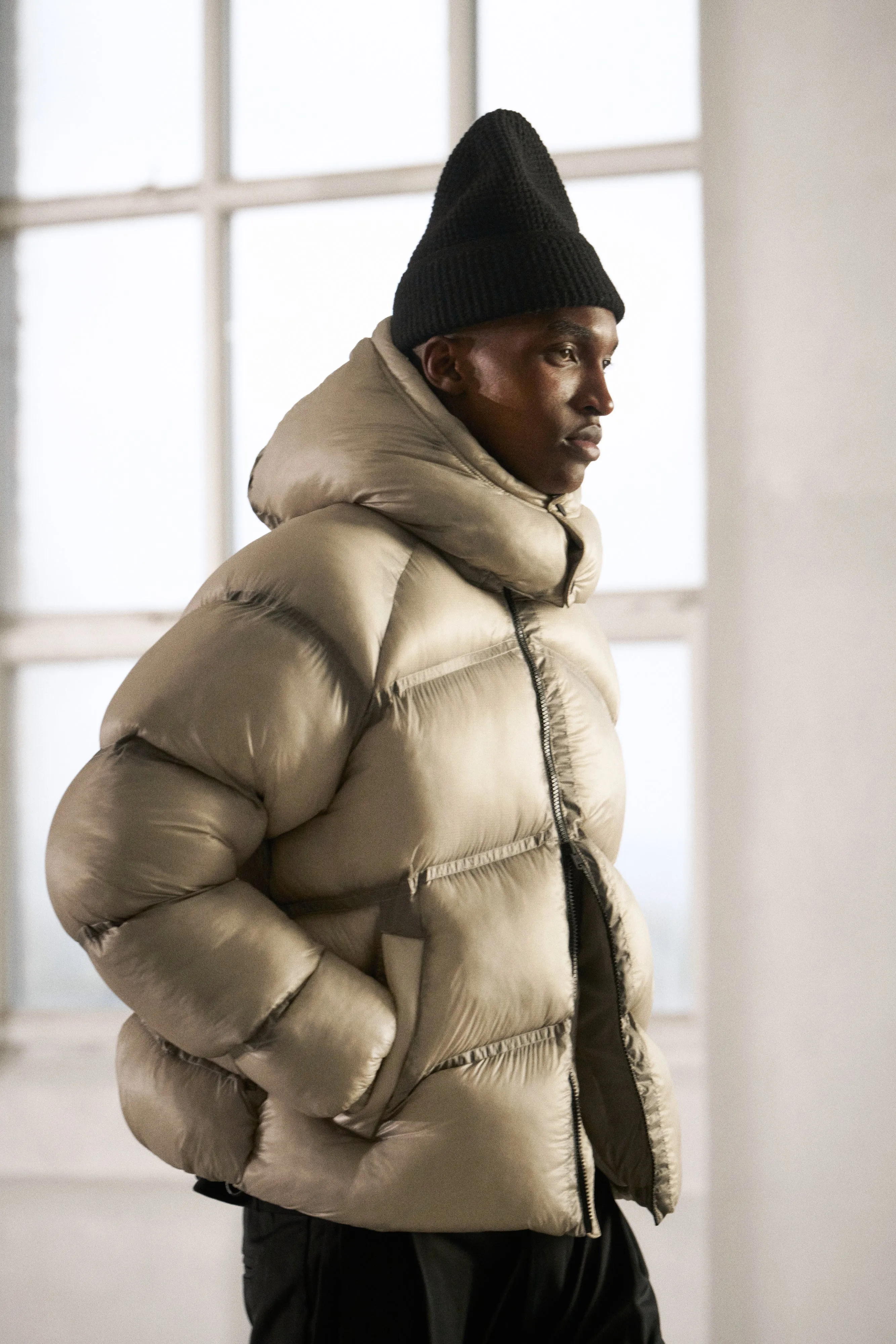 TRANSLUCENT HOODED PUFFER - GREY sold by The Couture Club product image thumbnail 2