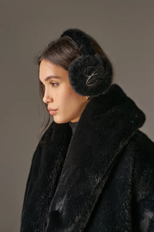FAUX FUR SINGLE SCRIPT EARMUFFS - BLACK sold by The Couture Club