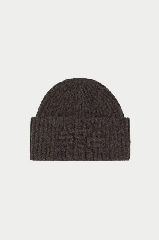 EMBLEM KNITTED BEANIE - CHOCOLATE sold by The Couture Club