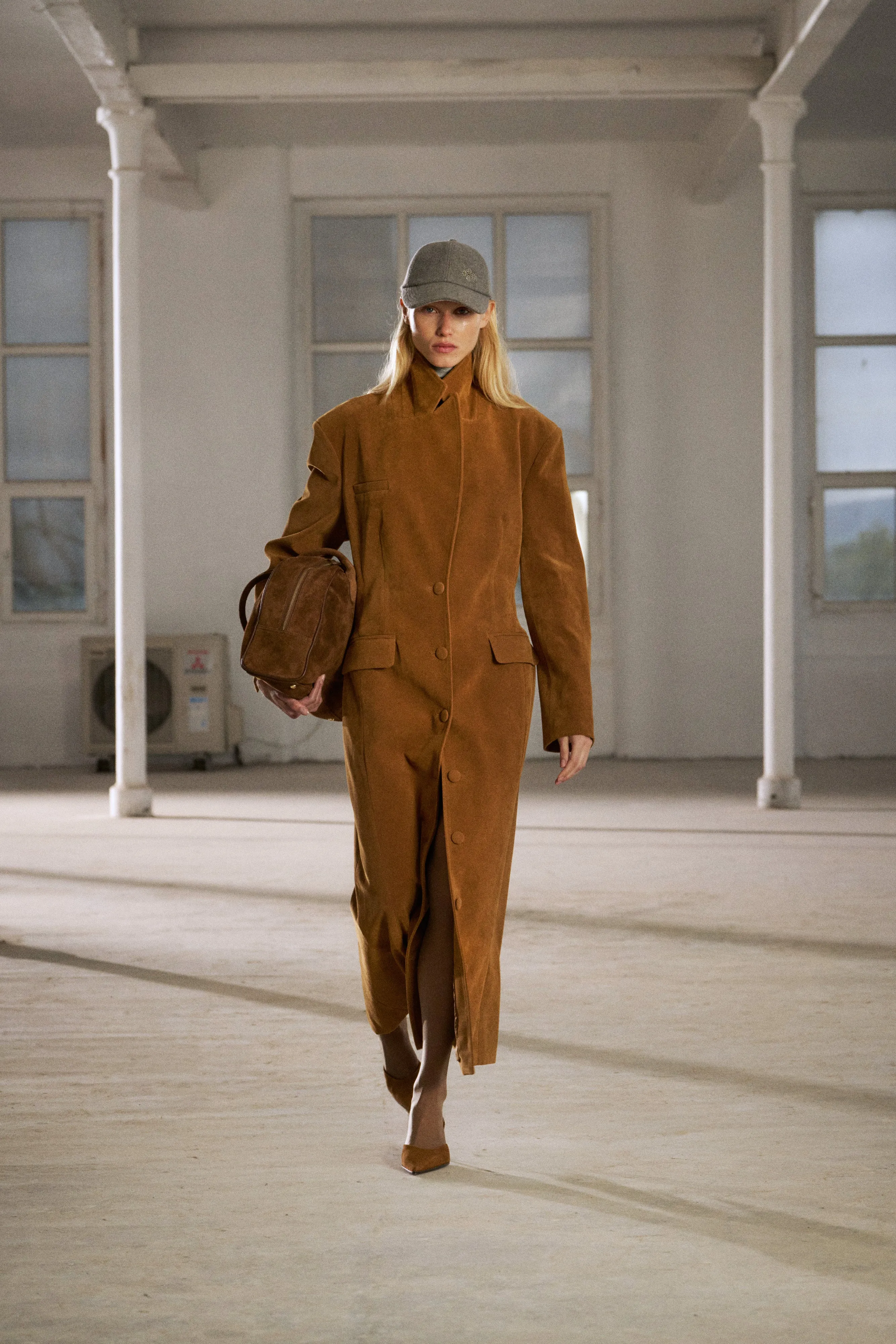 FAUX SUEDE CINCHED WAIST TAILORED COAT - BROWN sold by The Couture Club product image thumbnail 2