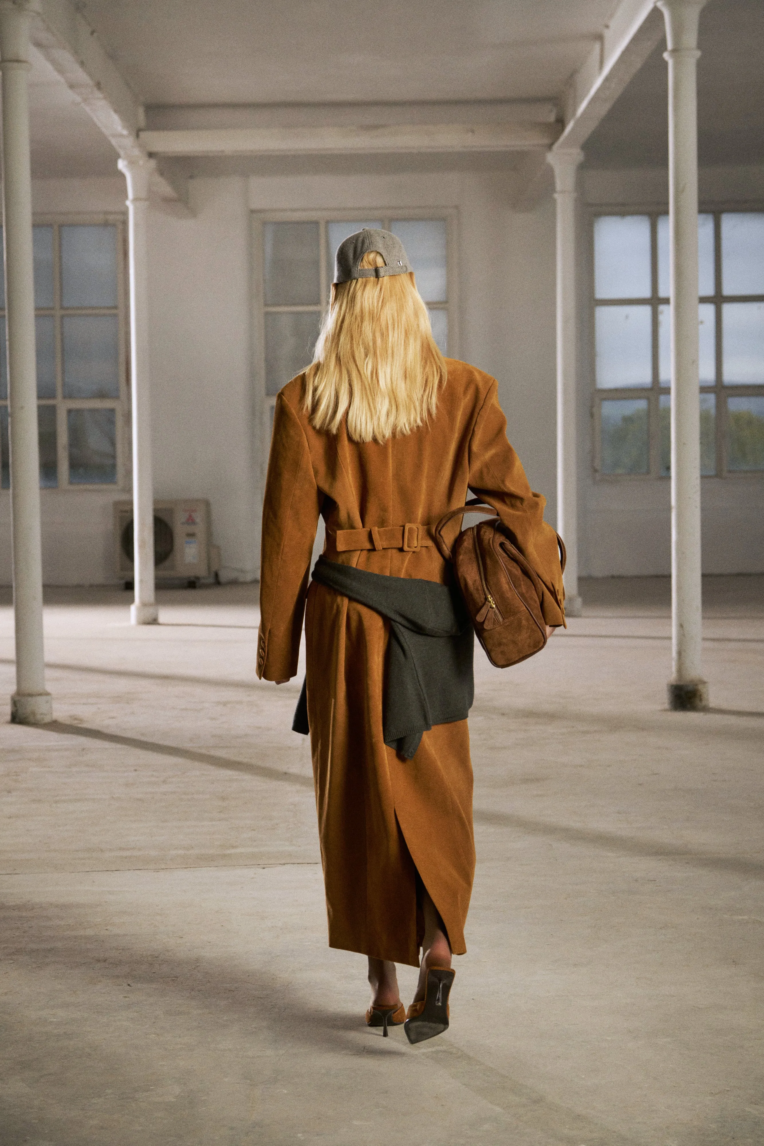 FAUX SUEDE CINCHED WAIST TAILORED COAT - BROWN sold by The Couture Club product image thumbnail 5
