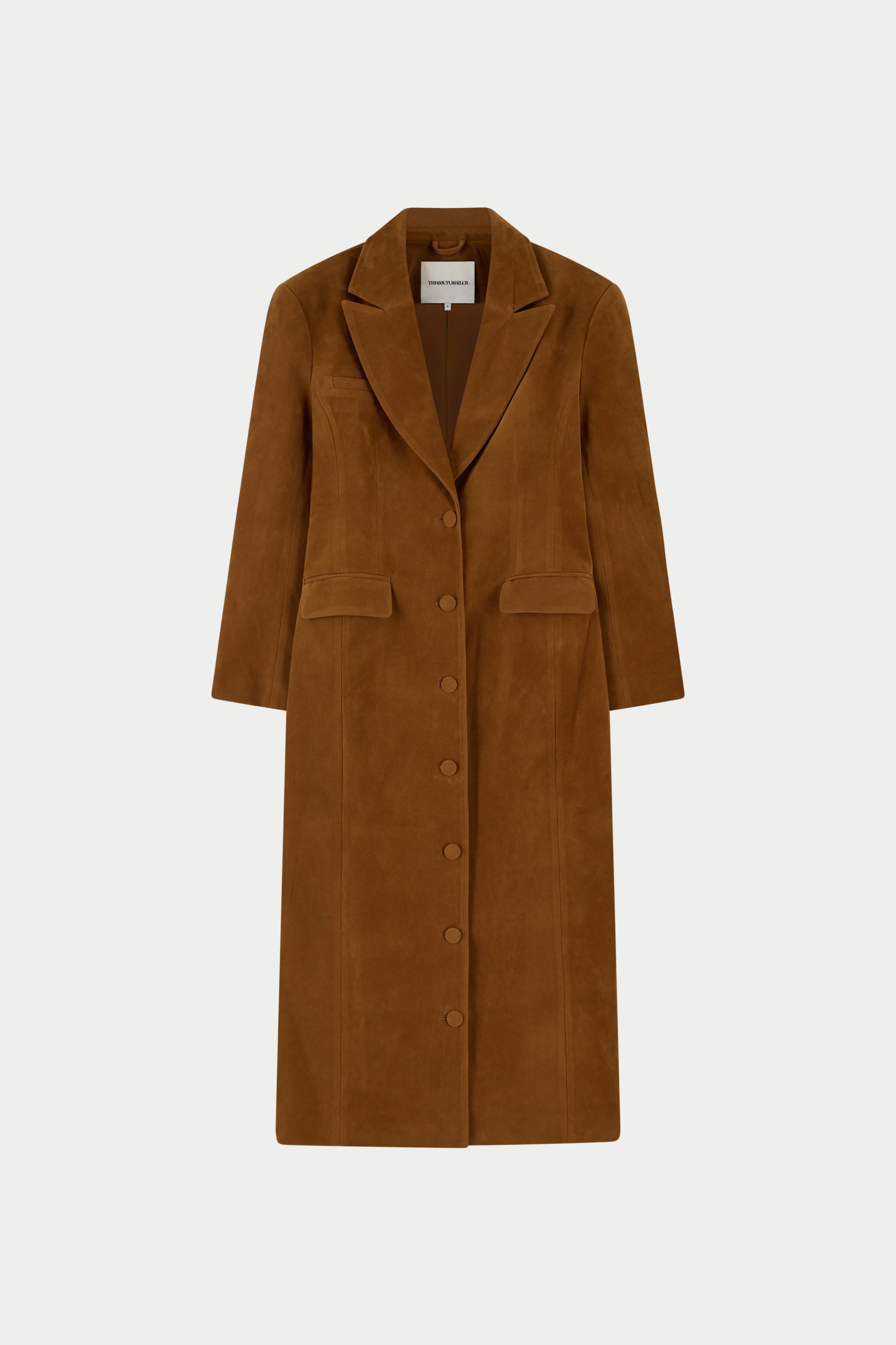 FAUX SUEDE CINCHED WAIST TAILORED COAT - BROWN sold by The Couture Club
