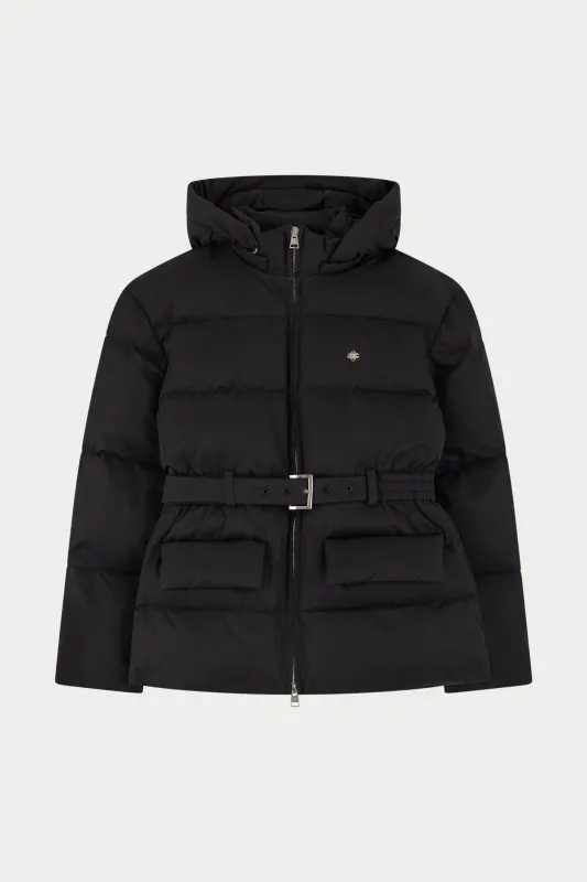 NYLON BELTED PUFFER - BLACK sold by The Couture Club