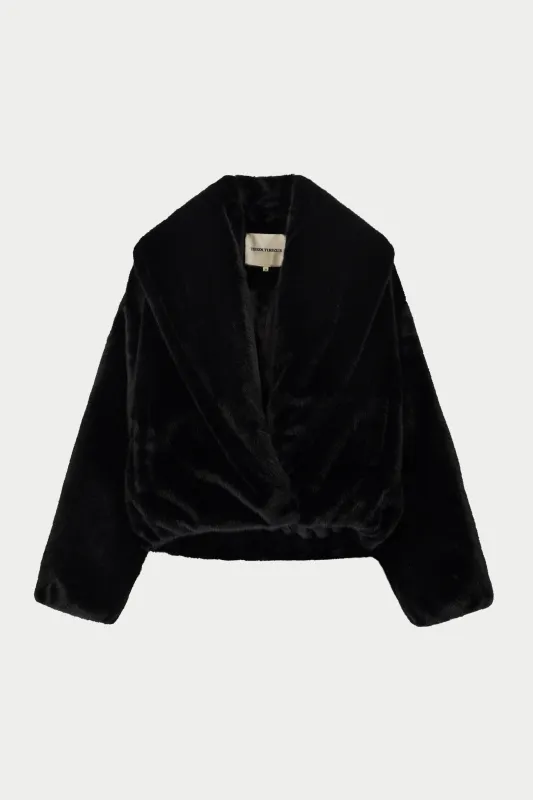 OVERSIZED COLLAR FAUX FUR PUFFER COAT - BLACK sold by The Couture Club