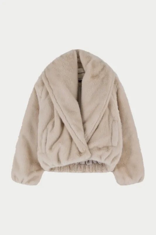 OVERSIZED COLLAR FAUX FUR PUFFER COAT - CREAM sold by The Couture Club