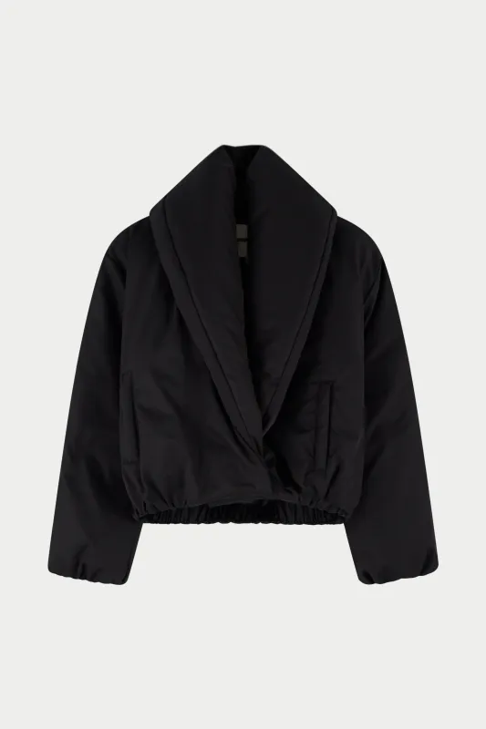OVERSIZED COLLAR NYLON PUFFER COAT - BLACK sold by The Couture Club