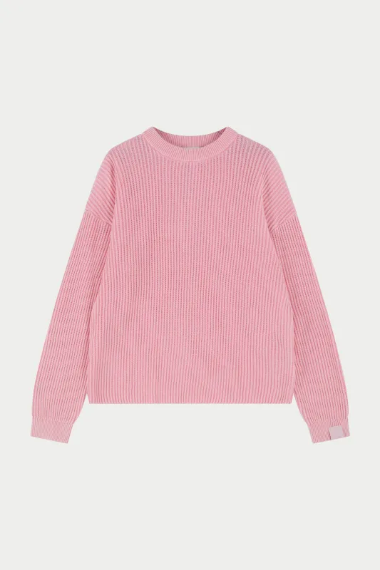 HEAVY WASHED RIBBED KNIT CREW - PINK sold by The Couture Club