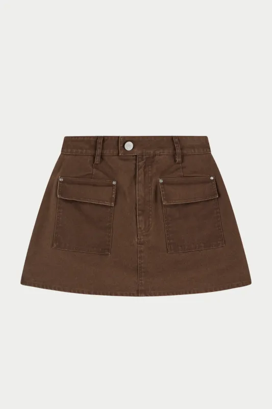 WASHED MINI SKORT - CHOCOLATE sold by The Couture Club