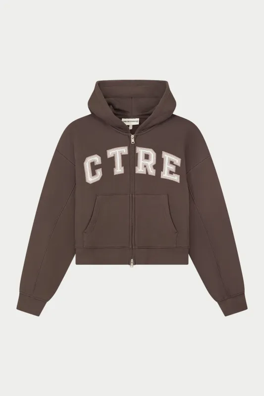 CTRE APPLIQUE ZIP THROUGH HOODIE - BROWN sold by The Couture Club