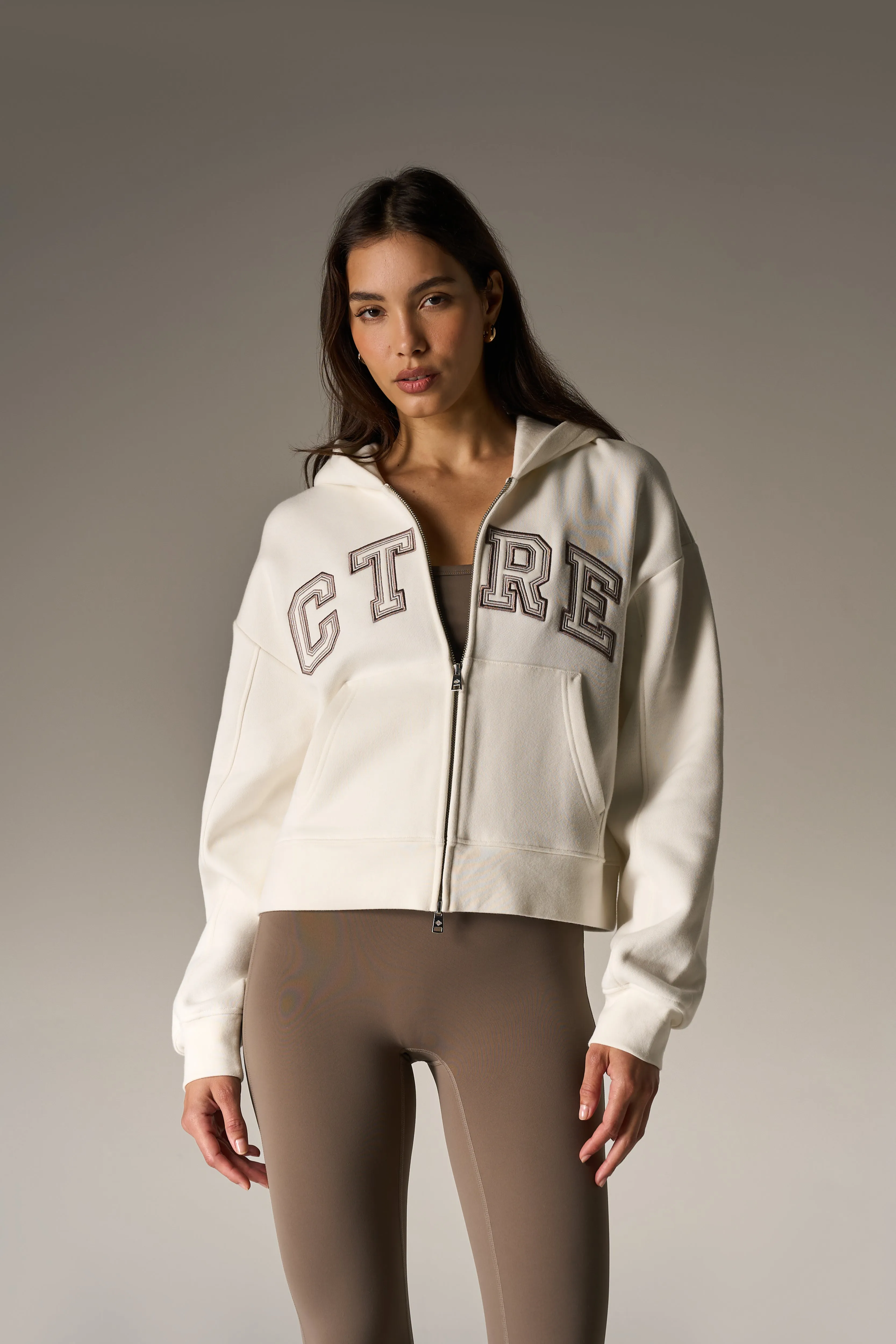 CTRE APPLIQUE ZIP THROUGH HOODIE - OFF WHITE sold by The Couture Club product image thumbnail 2