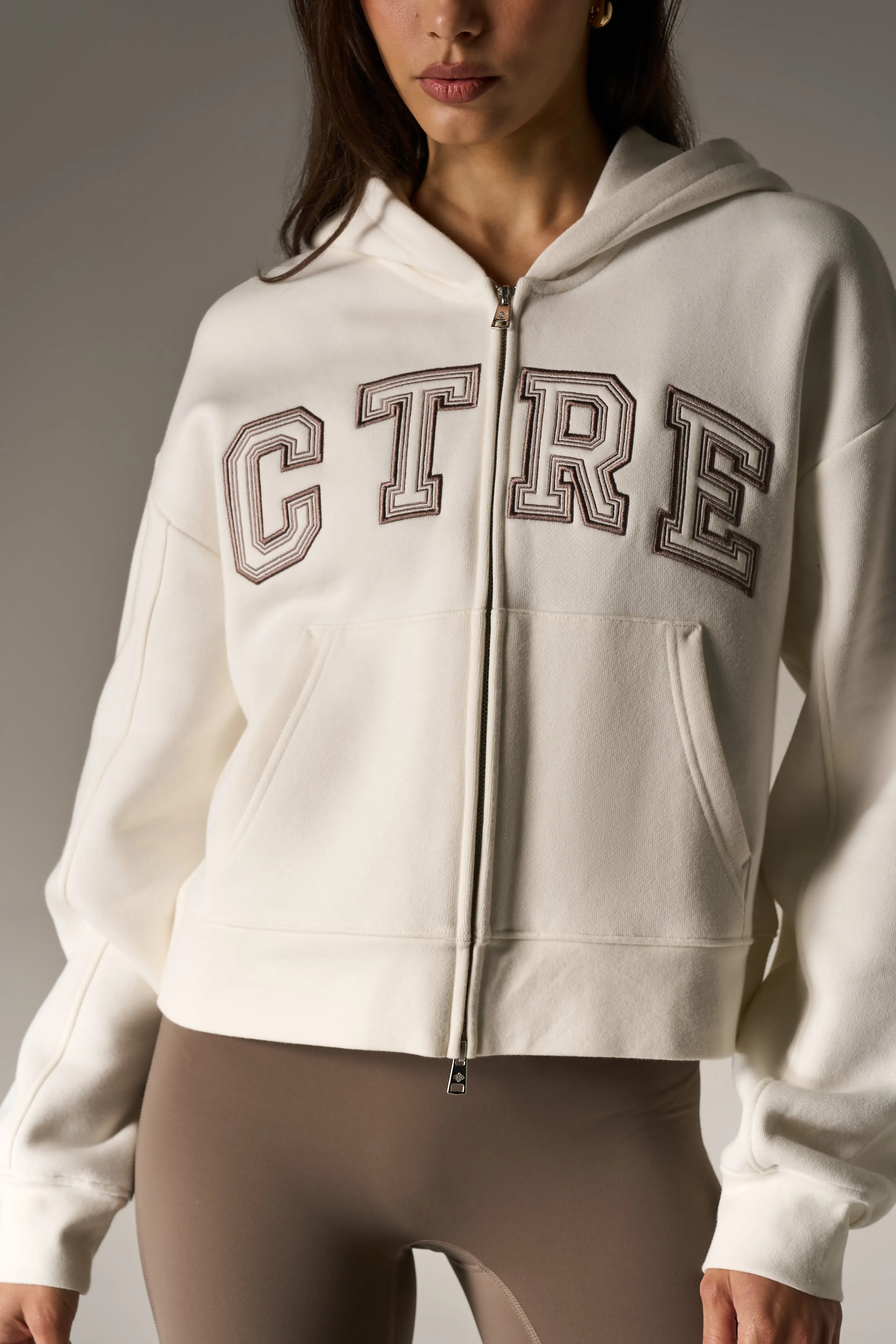 CTRE APPLIQUE ZIP THROUGH HOODIE - OFF WHITE sold by The Couture Club product image thumbnail 4