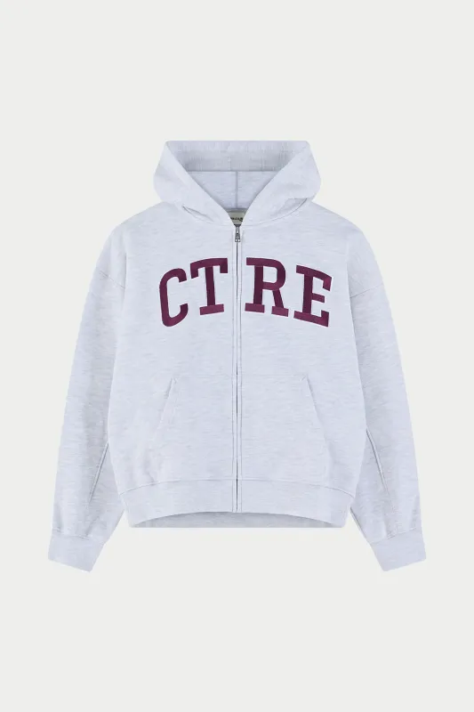 EMBROIDERED CTRE ZIP THROUGH HOODIE - GREY MARL sold by The Couture Club