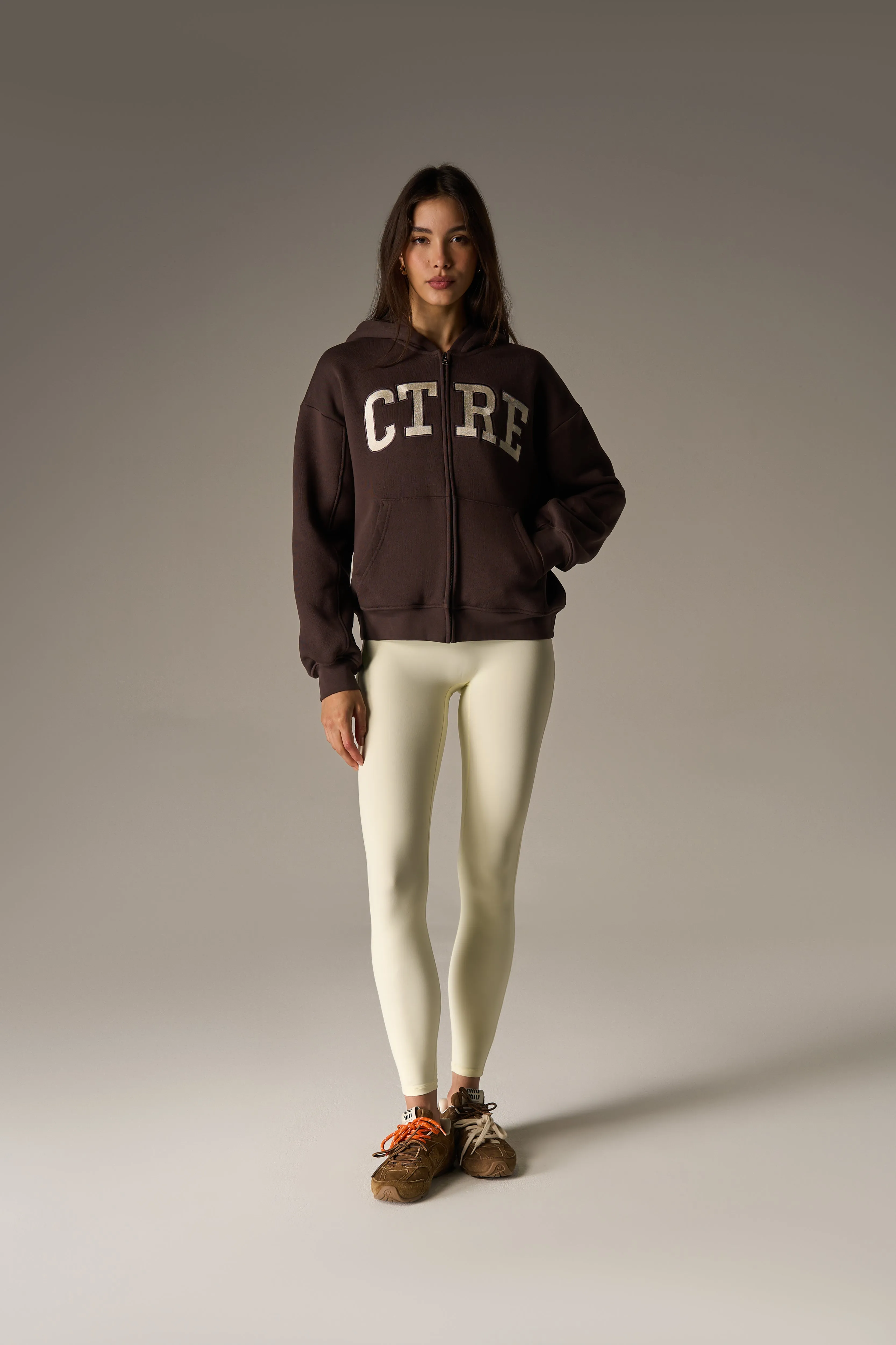 EMBROIDERED CTRE ZIP THROUGH HOODIE - CHOCOLATE sold by The Couture Club product image thumbnail 3