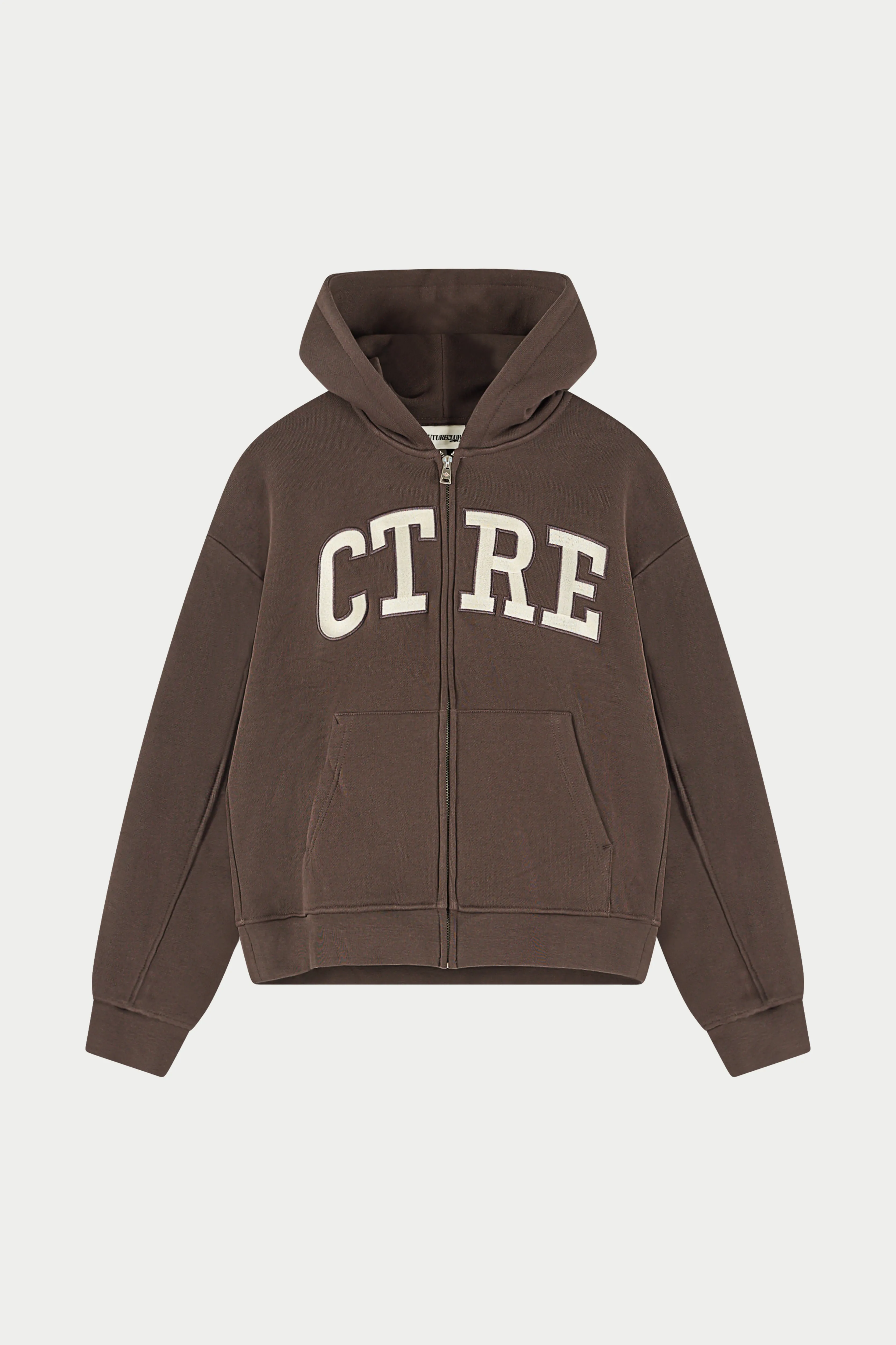 EMBROIDERED CTRE ZIP THROUGH HOODIE - CHOCOLATE sold by The Couture Club