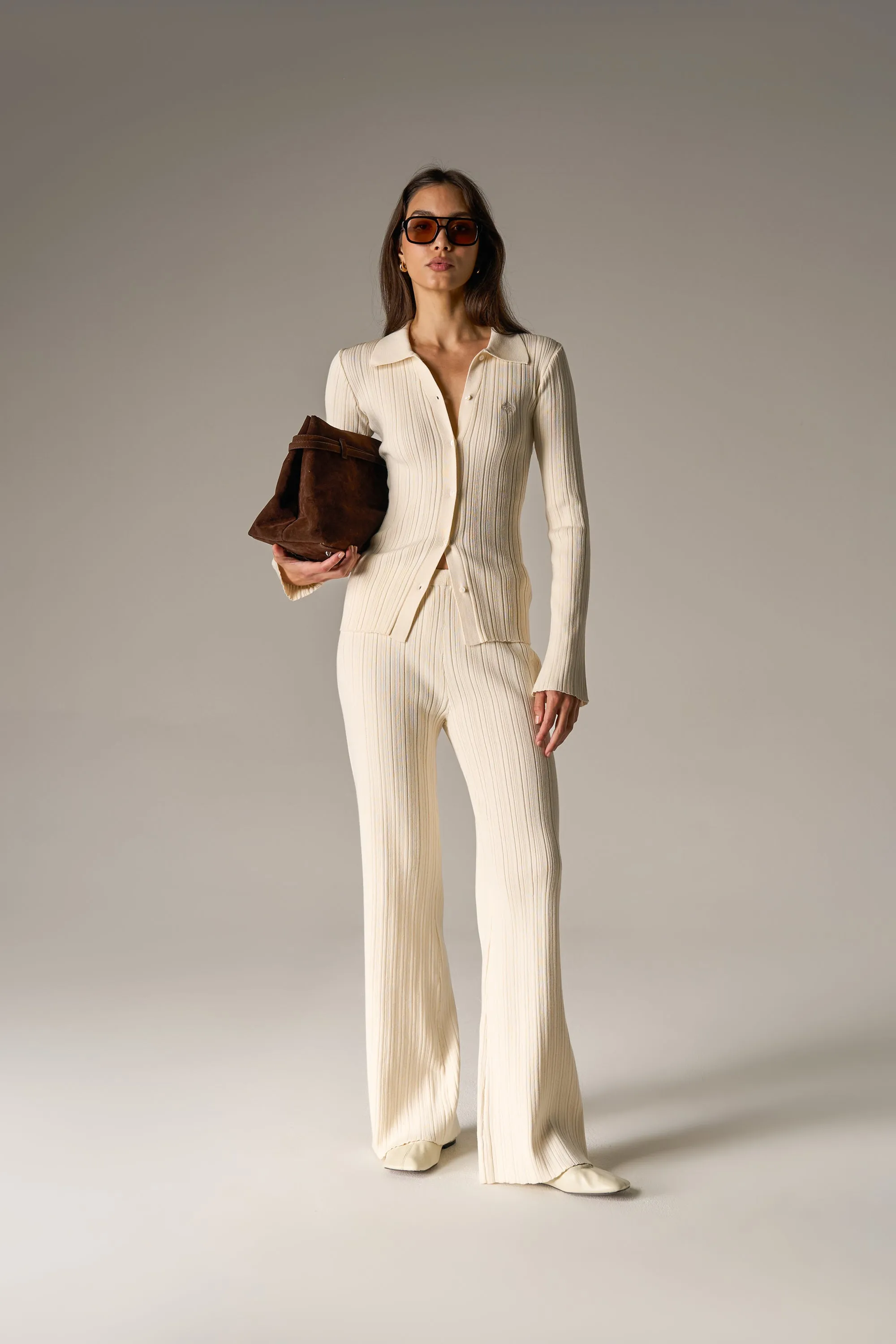 RIBBED KNITTED LONG SLEEVE TOP - CREAM sold by The Couture Club product image thumbnail 4