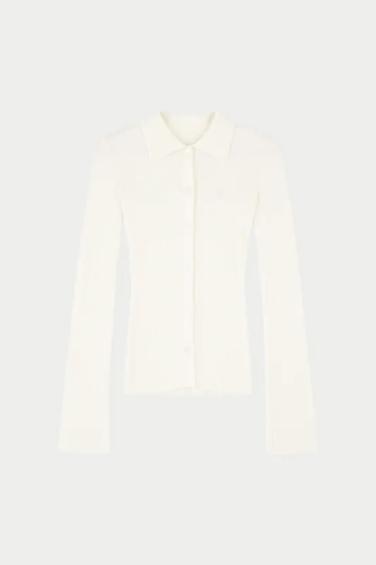 RIBBED KNITTED LONG SLEEVE TOP - CREAM sold by The Couture Club