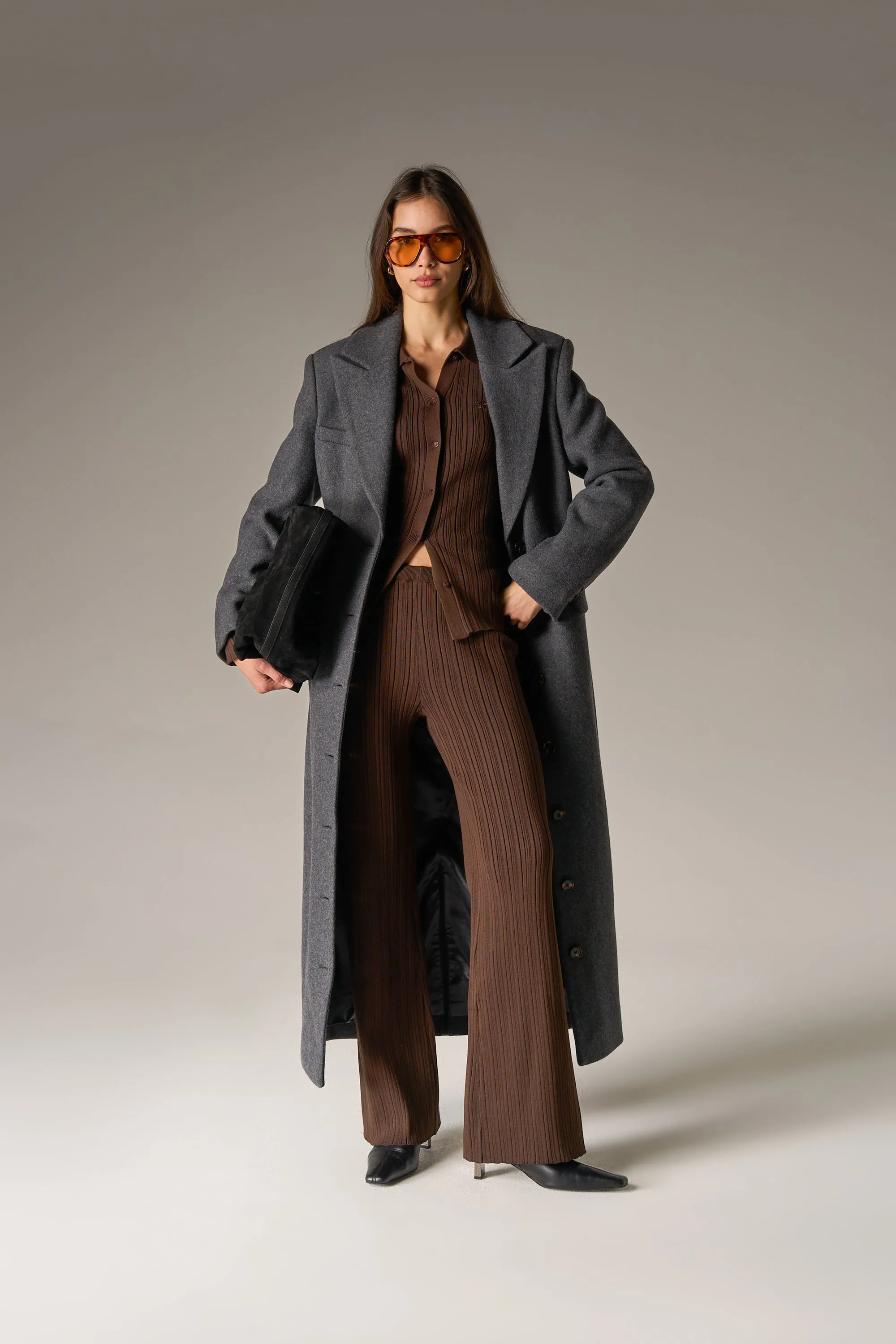 RIBBED KNITTED TROUSERS - CHOCOLATE sold by The Couture Club product image thumbnail 3