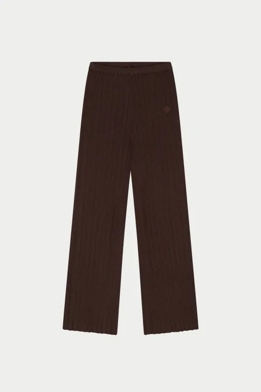 RIBBED KNITTED TROUSERS - CHOCOLATE sold by The Couture Club