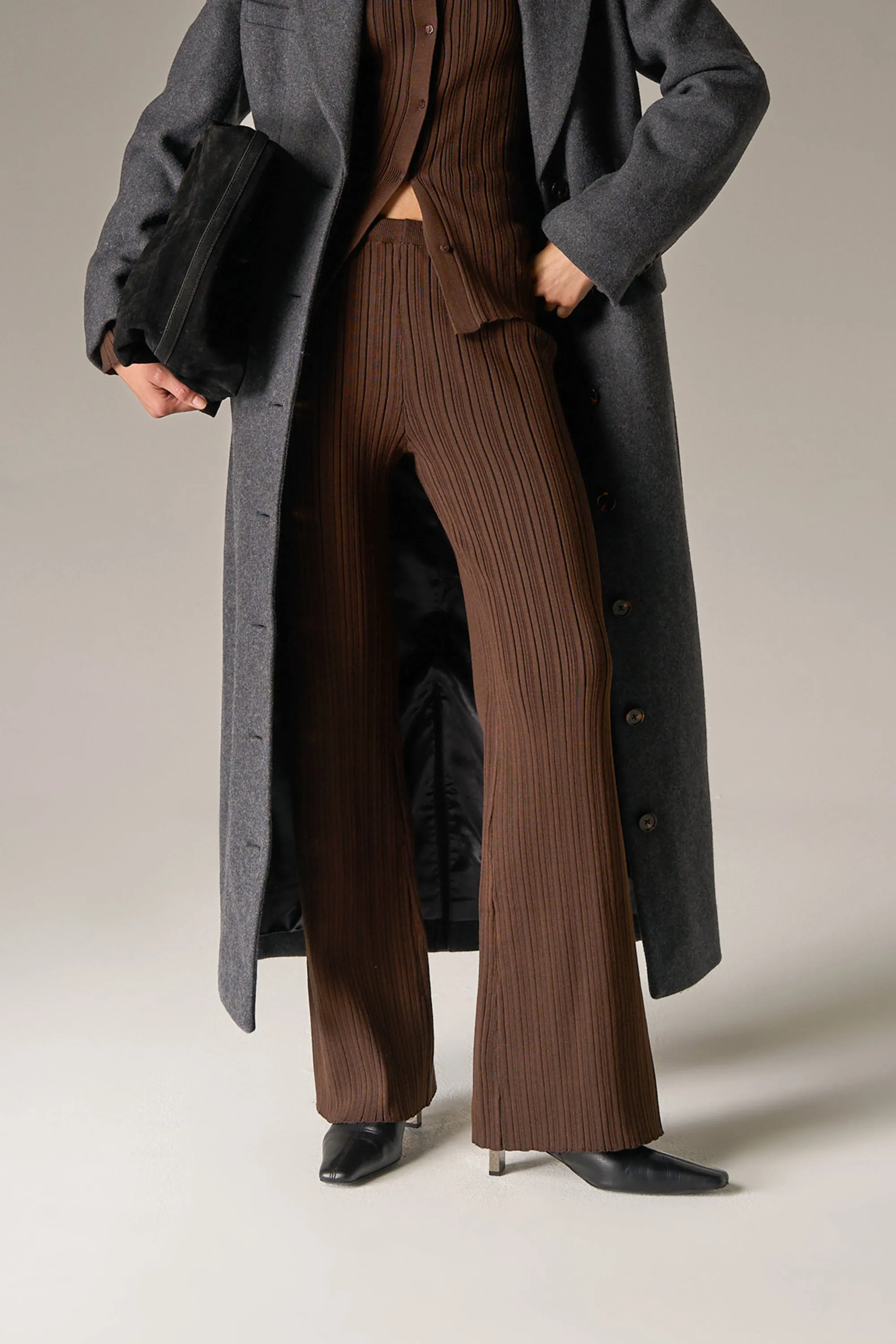 RIBBED KNITTED TROUSERS - CHOCOLATE sold by The Couture Club product image thumbnail 4