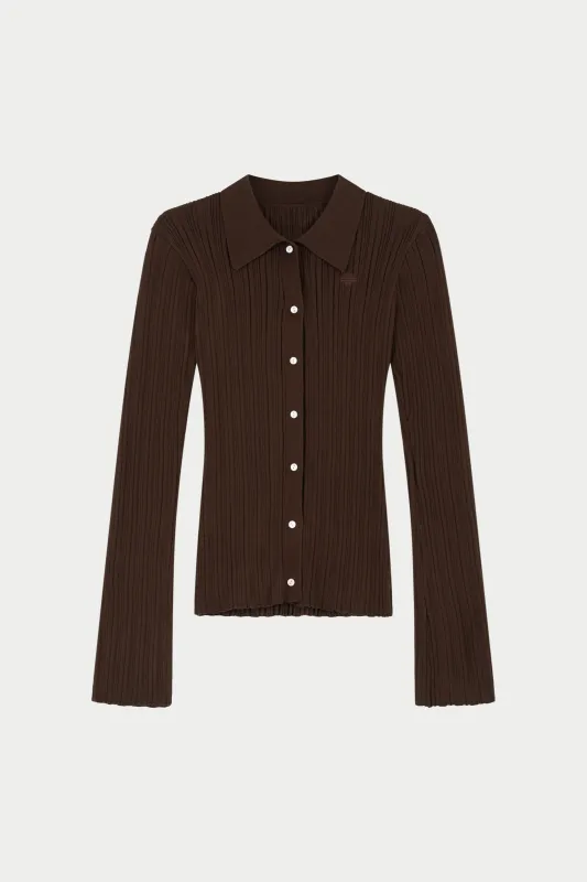 RIBBED KNITTED LONG SLEEVE TOP - CHOCOLATE made by The Couture Club