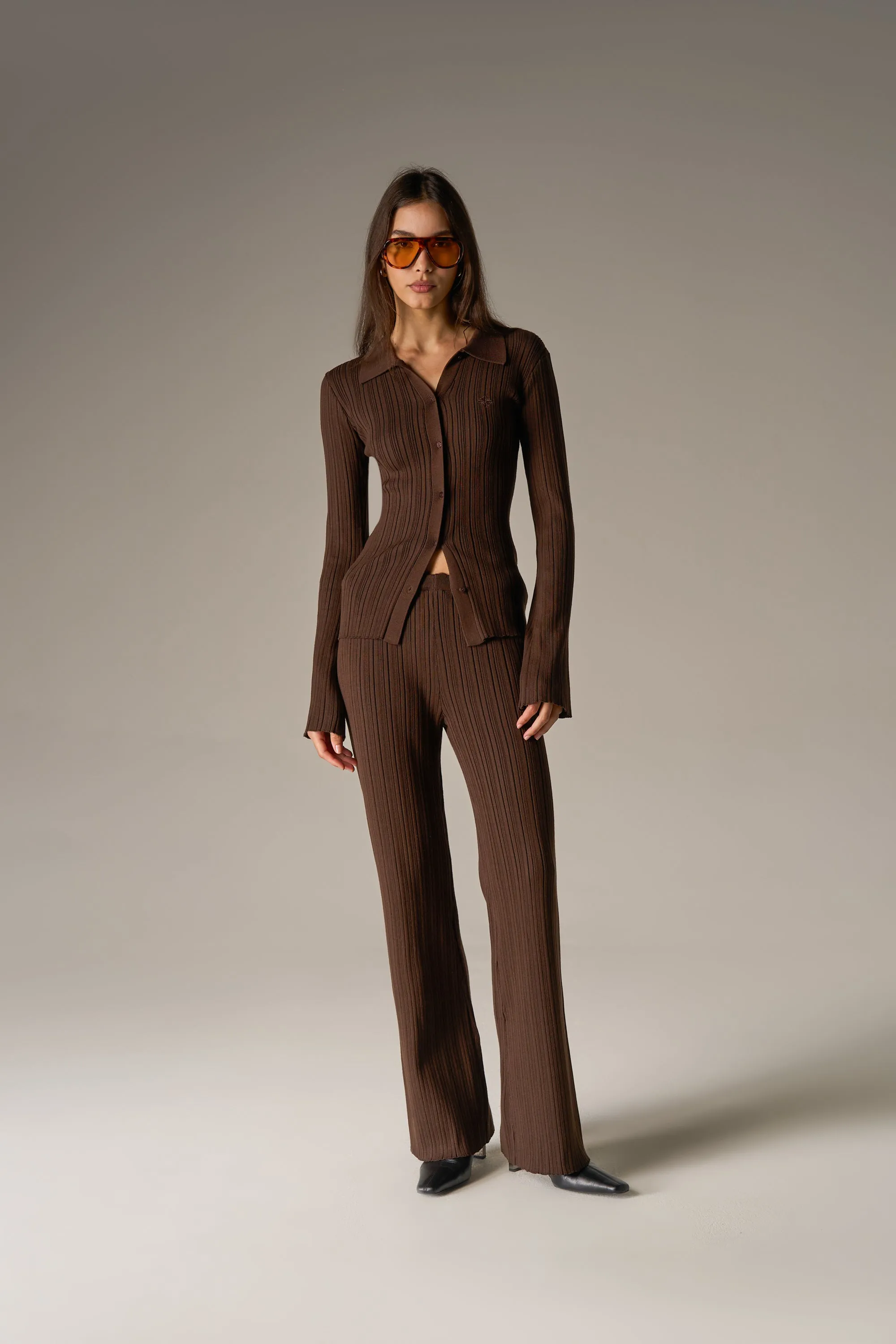 RIBBED KNITTED LONG SLEEVE TOP - CHOCOLATE sold by The Couture Club product image thumbnail 4