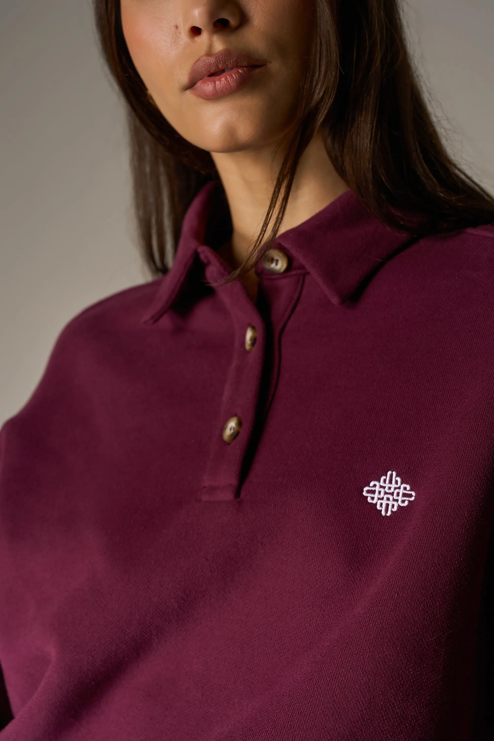 EMBLEM EMBROIDERED RUGBY POLO - PLUM sold by The Couture Club product image thumbnail 5