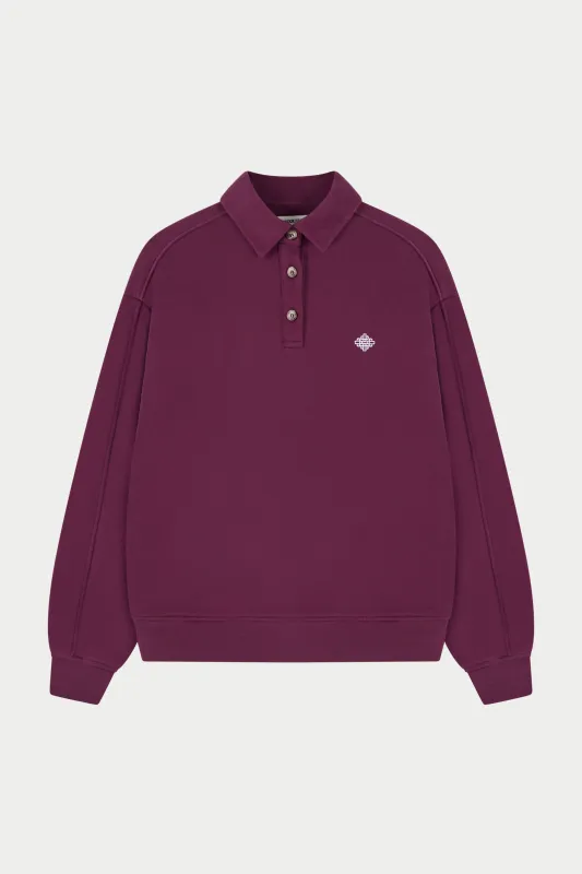 EMBLEM EMBROIDERED RUGBY POLO - PLUM sold by The Couture Club