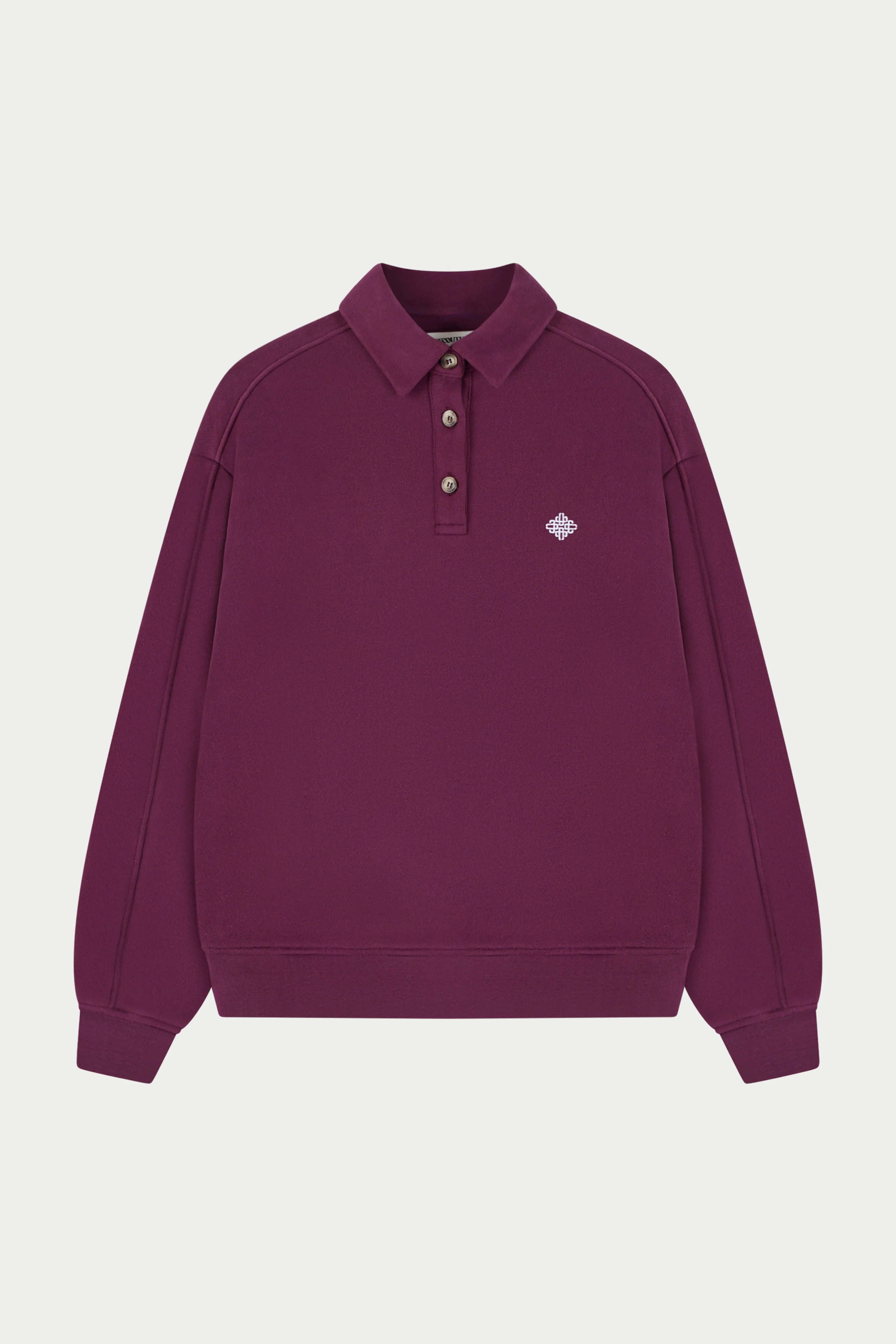 EMBLEM EMBROIDERED RUGBY POLO - PLUM sold by The Couture Club