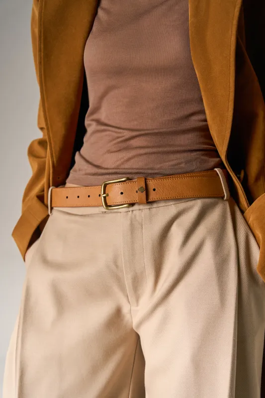 EMBLEM FAUX LEATHER BELT - TAN sold by The Couture Club