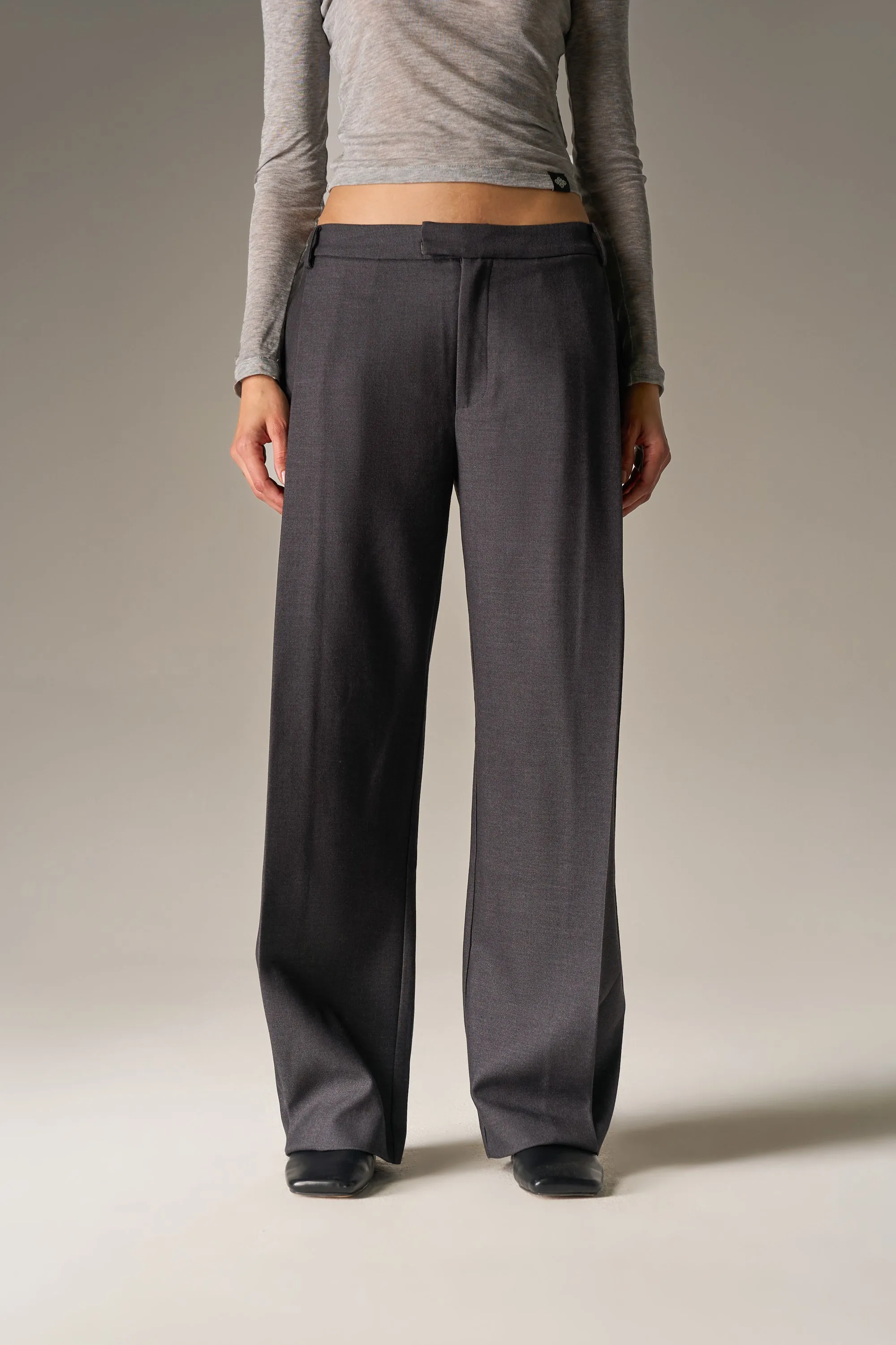 SIDE PLEAT WIDE LEG TAILORED TROUSERS - GREY sold by The Couture Club product image thumbnail 5
