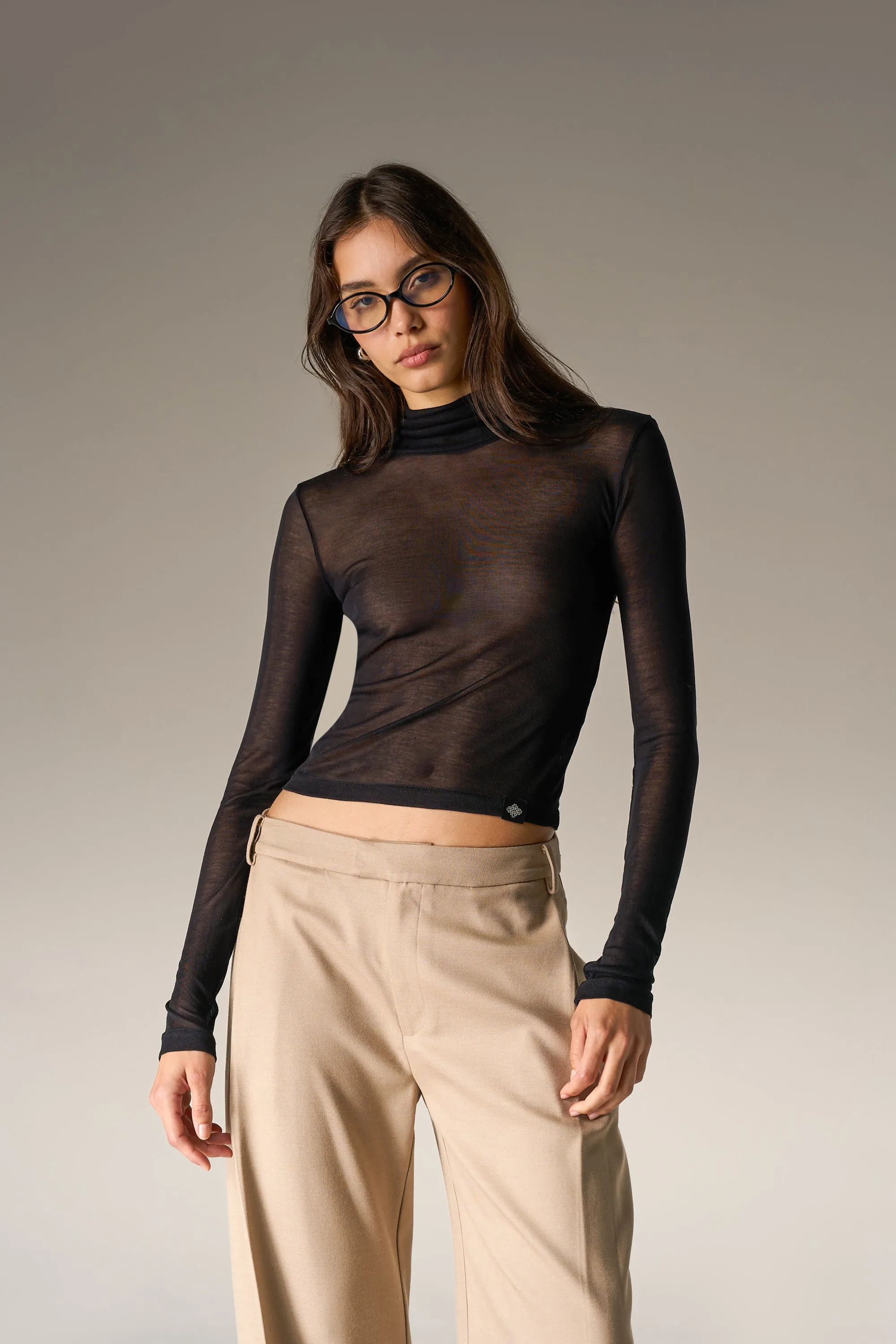 LIGHTWEIGHT ROLL NECK TOP - BLACK sold by The Couture Club product image thumbnail 2