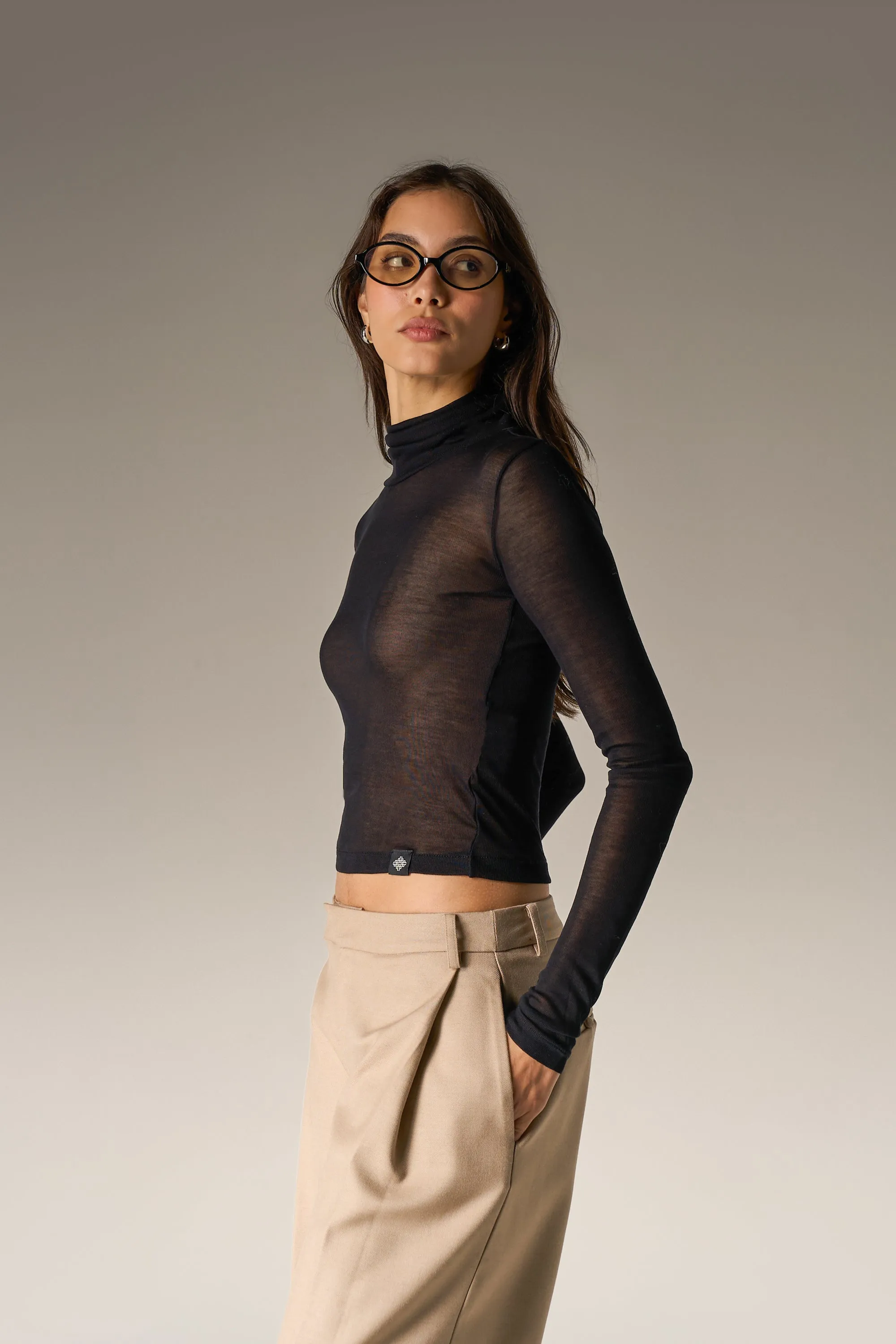 LIGHTWEIGHT ROLL NECK TOP - BLACK sold by The Couture Club product image thumbnail 4