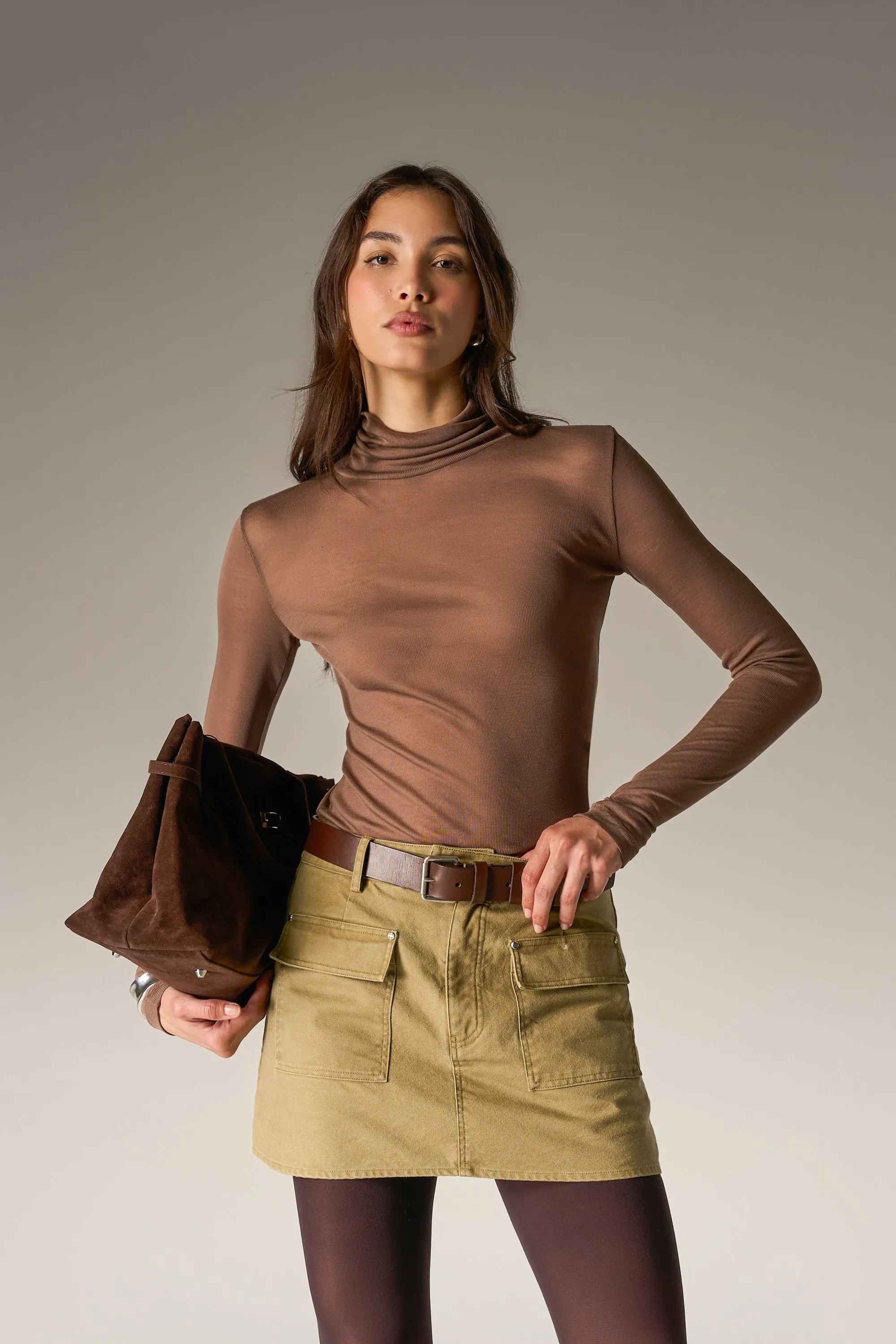 LIGHTWEIGHT ROLL NECK TOP - CHOCOLATE sold by The Couture Club product image thumbnail 5