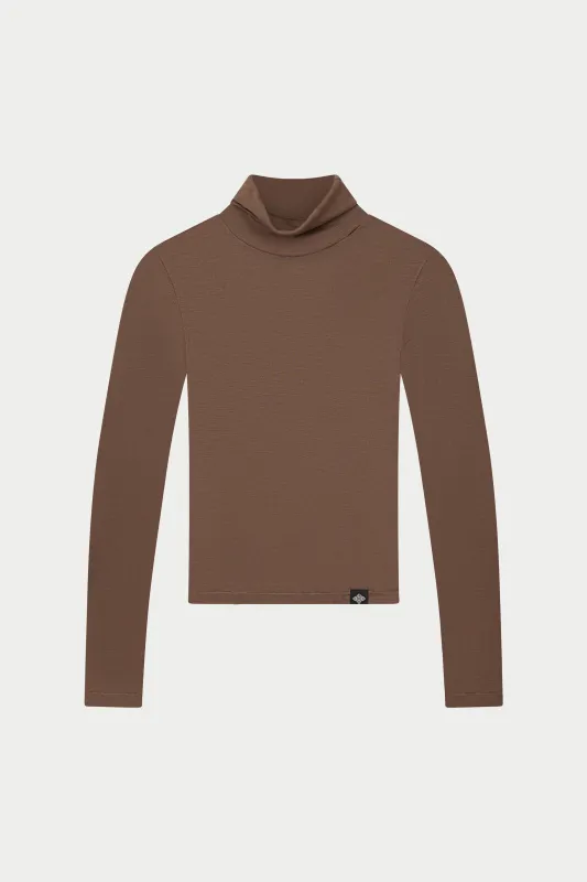 LIGHTWEIGHT ROLL NECK TOP - CHOCOLATE sold by The Couture Club