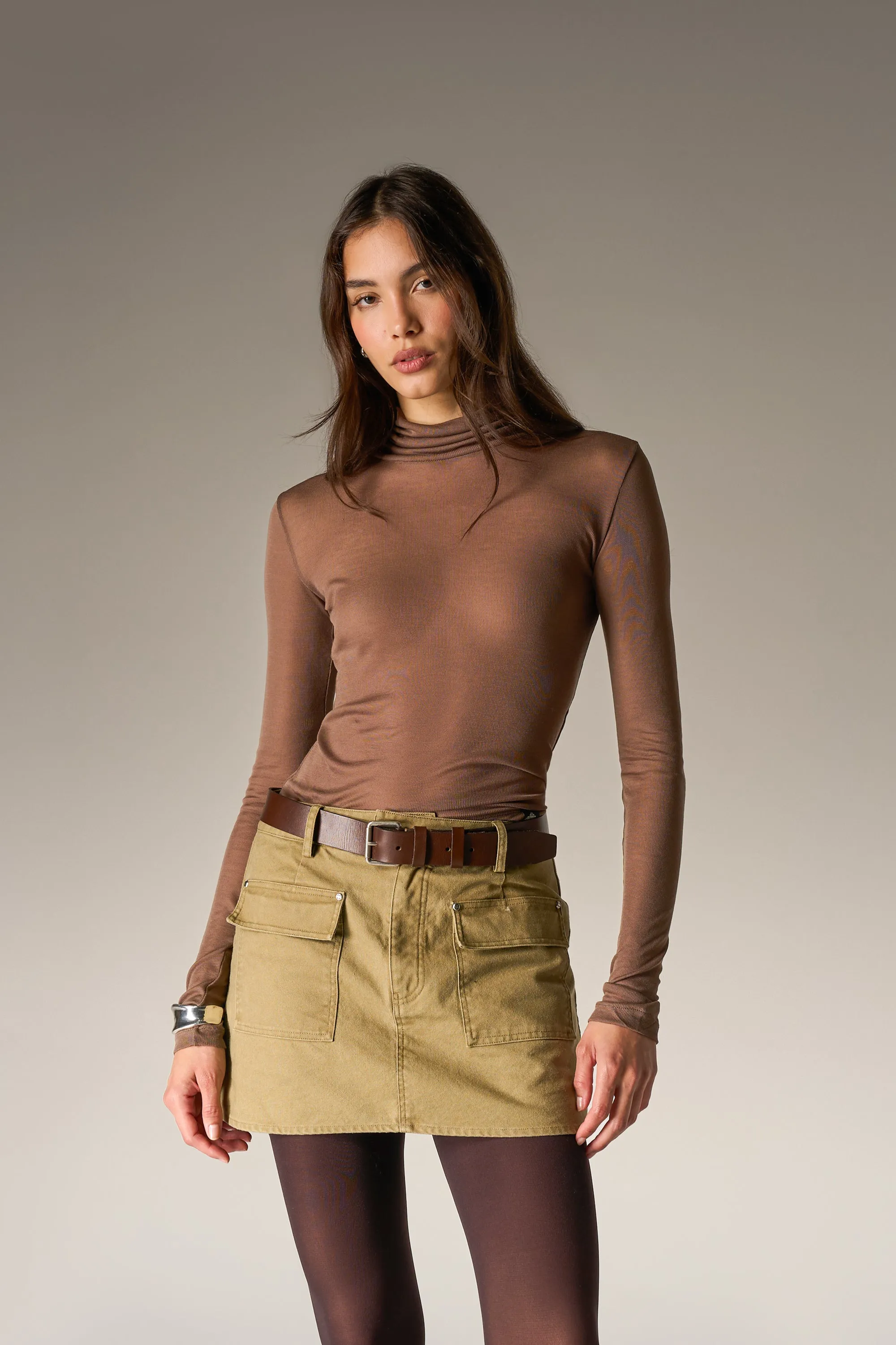 LIGHTWEIGHT ROLL NECK TOP - CHOCOLATE sold by The Couture Club product image thumbnail 3