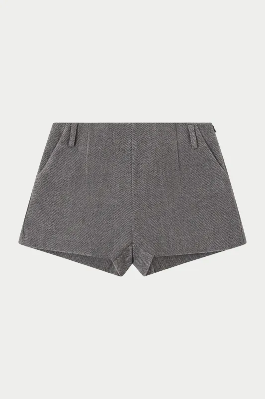 HERRINGBONE TAILORED MINI SHORTS - GREY sold by The Couture Club