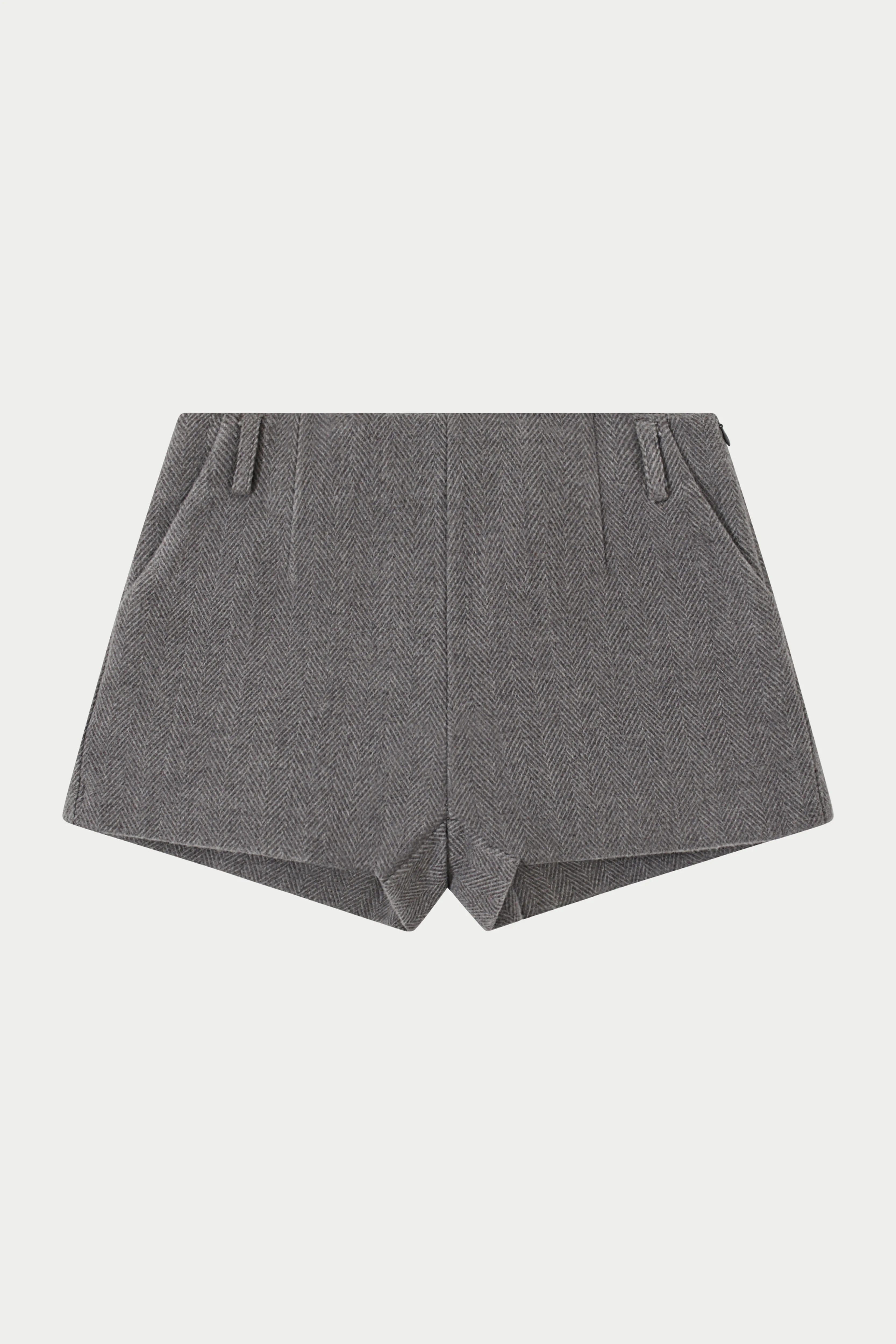 HERRINGBONE TAILORED MINI SHORTS - GREY sold by The Couture Club